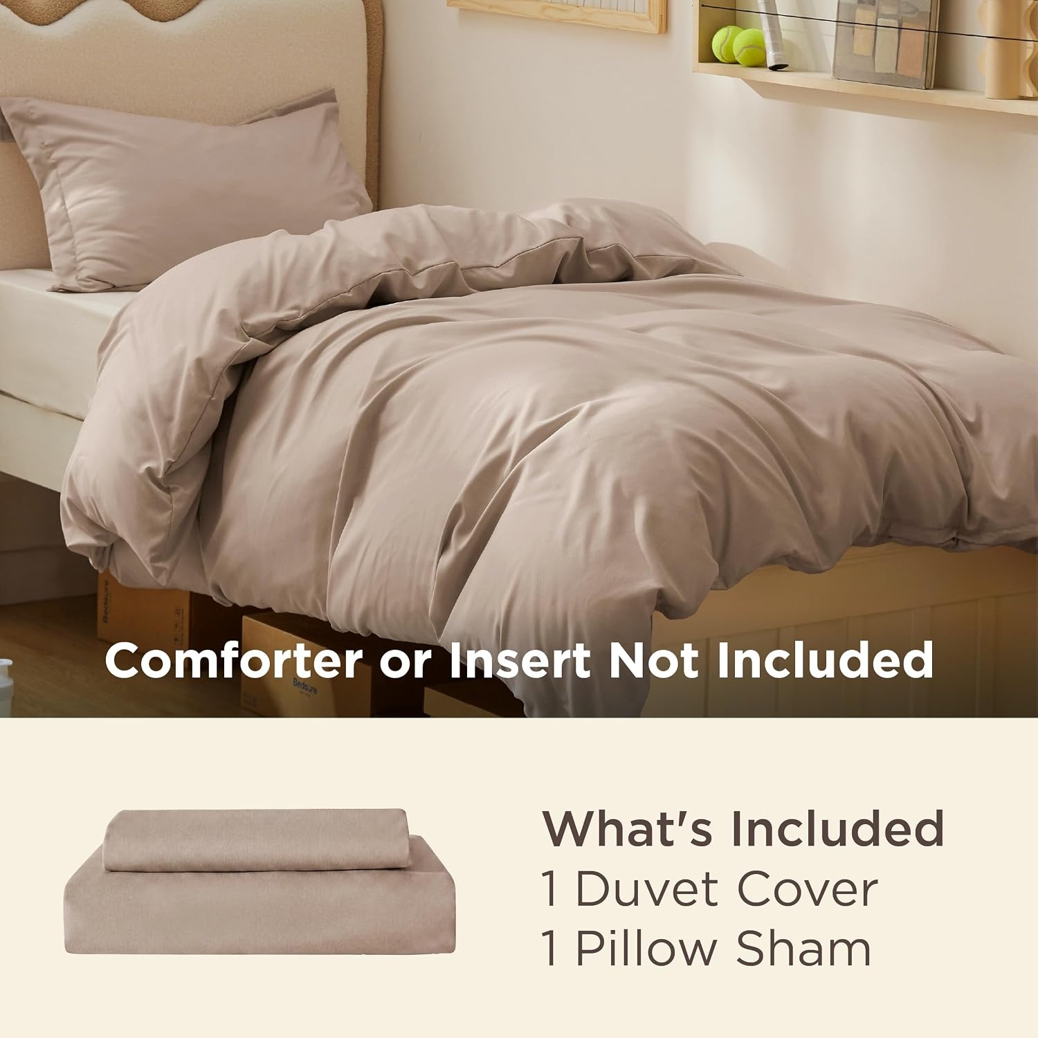 image:imageBedsure Duvet Cover TwinTwin XL Size Soft Double Brushed Bedding Set for Kids amp Adults Zipper Closure 2 Pieces Includes 1 Duvet Cover 68x90 amp 1 Pillow Sham NO Comforter White07 Light Khaki