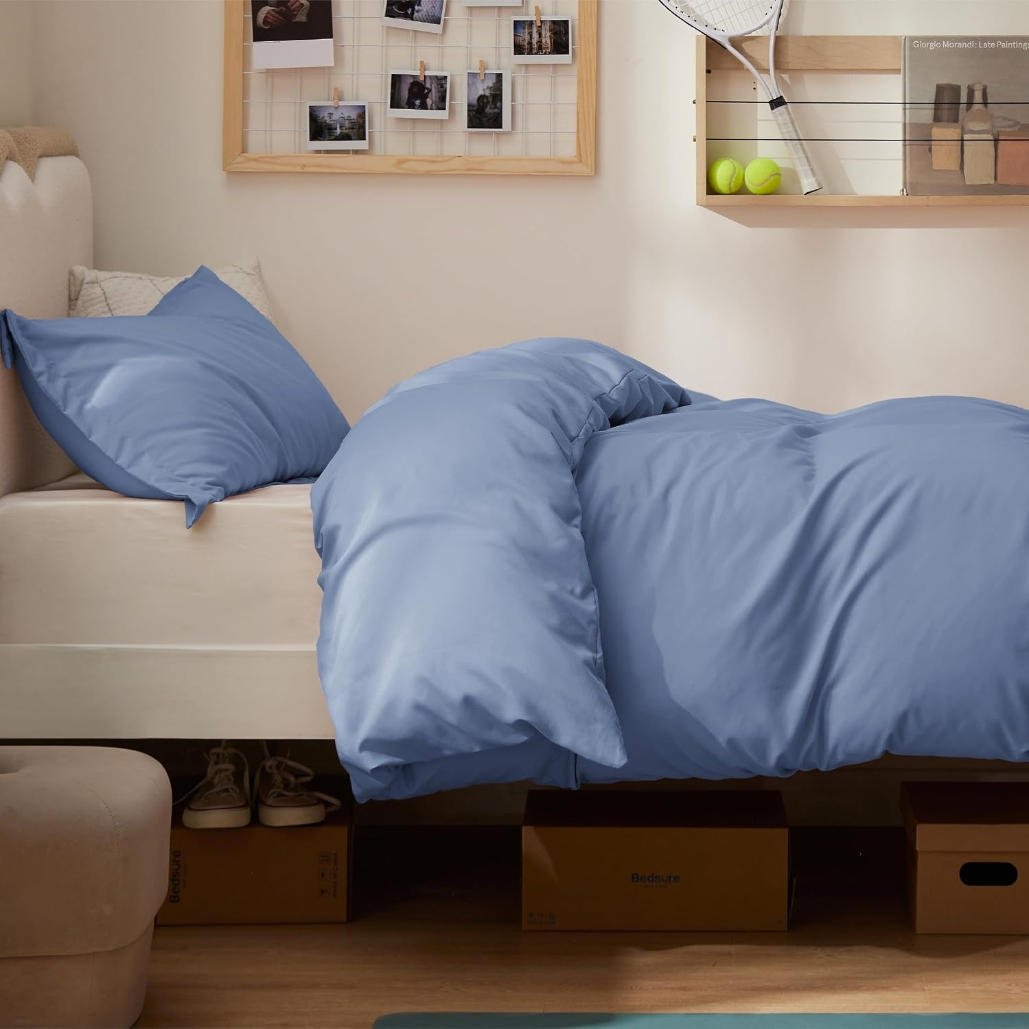 image:imageBedsure Duvet Cover TwinTwin XL Size Soft Double Brushed Bedding Set for Kids amp Adults Zipper Closure 2 Pieces Includes 1 Duvet Cover 68x90 amp 1 Pillow Sham NO Comforter White06 Slate Blue
