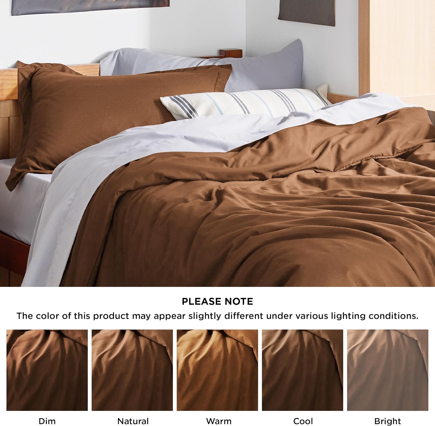 image:imageBedsure Duvet Cover TwinTwin XL Size Soft Double Brushed Bedding Set for Kids amp Adults Zipper Closure 2 Pieces Includes 1 Duvet Cover 68x90 amp 1 Pillow Sham NO Comforter White07 Brown