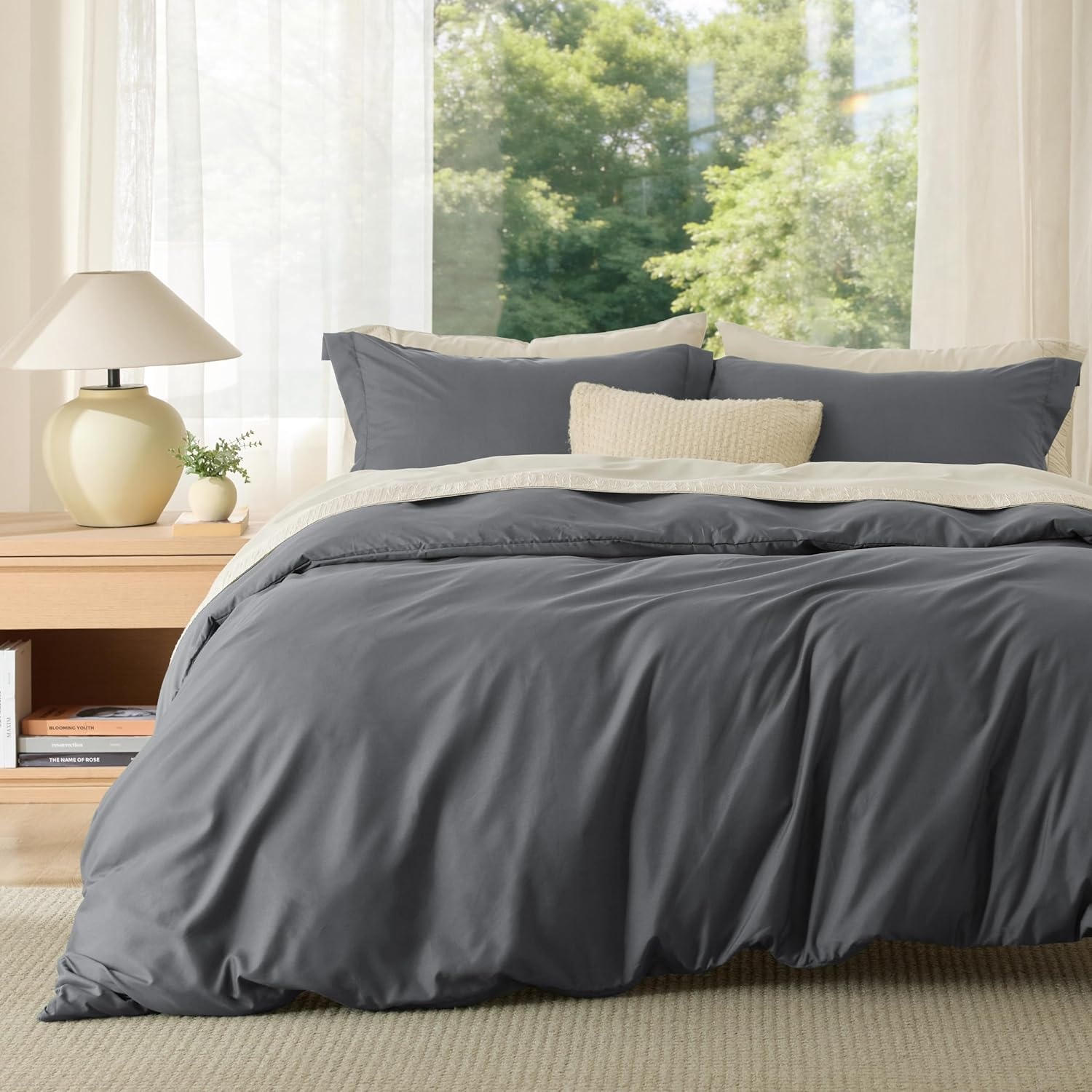 image:imageBedsure Duvet Cover TwinTwin XL Size Soft Double Brushed Bedding Set for Kids amp Adults Zipper Closure 2 Pieces Includes 1 Duvet Cover 68x90 amp 1 Pillow Sham NO Comforter White02 Dark Grey