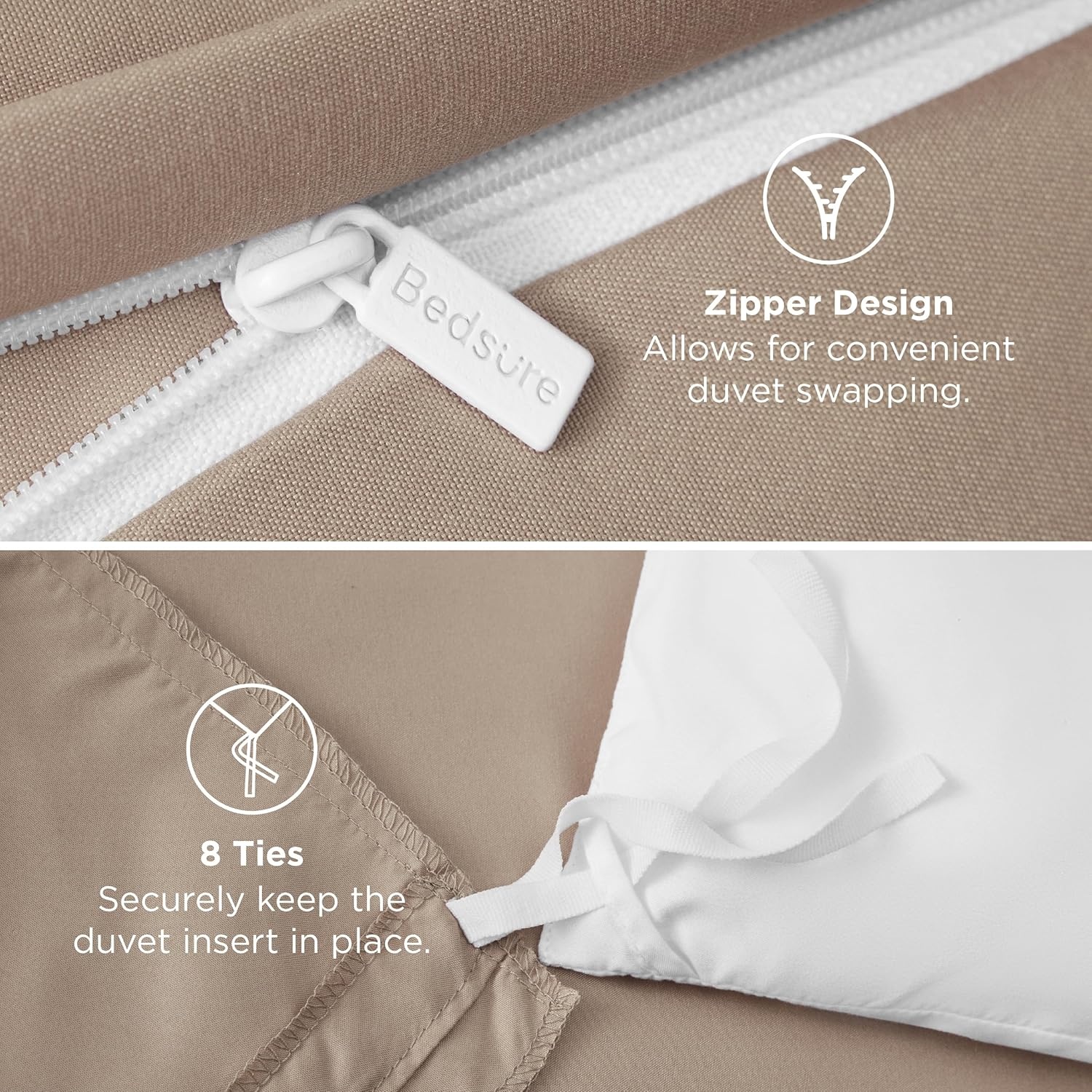 image:imageBedsure Duvet Cover TwinTwin XL Size Soft Double Brushed Bedding Set for Kids amp Adults Zipper Closure 2 Pieces Includes 1 Duvet Cover 68x90 amp 1 Pillow Sham NO Comforter White07 Light Brown
