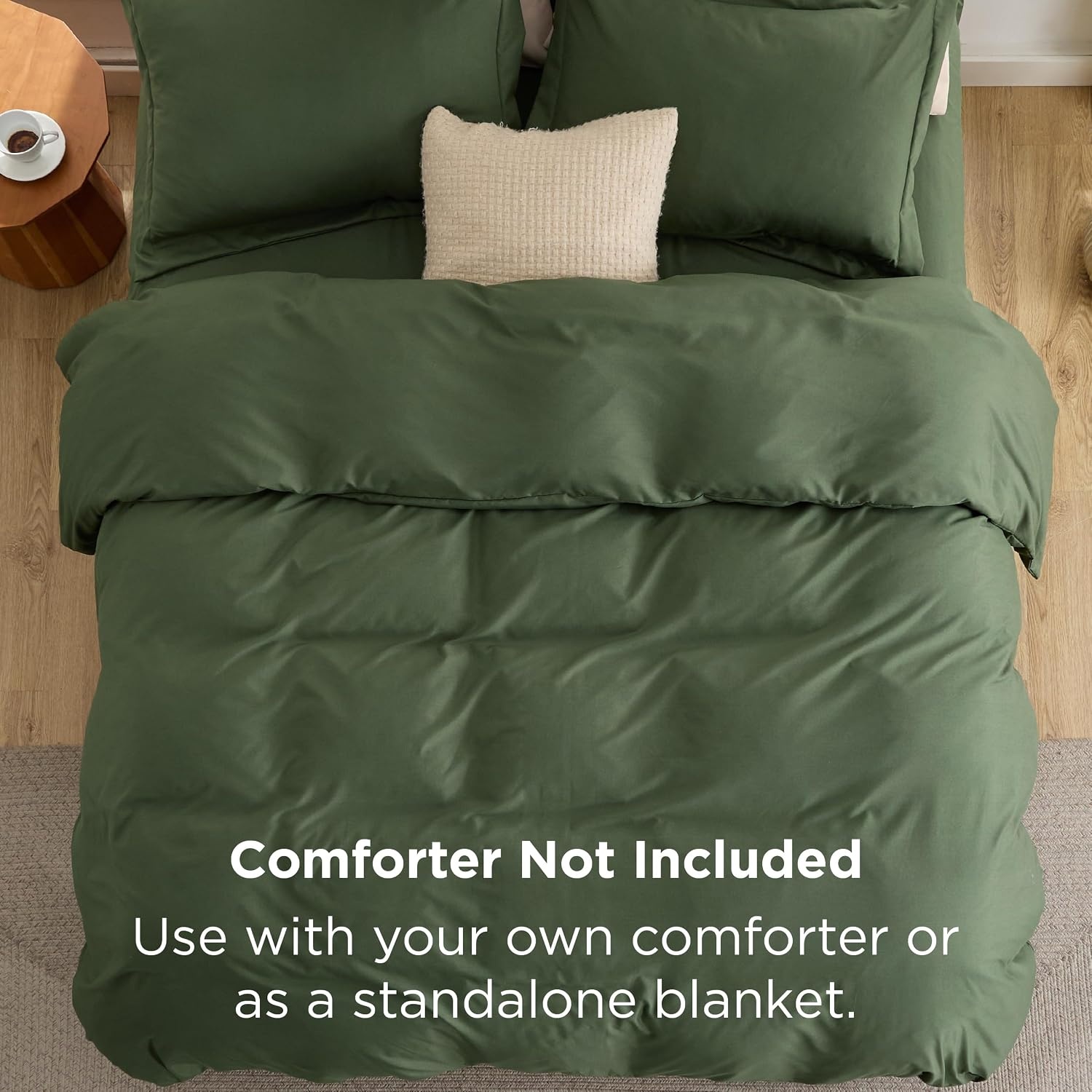 image:imageBedsure Duvet Cover TwinTwin XL Size Soft Double Brushed Bedding Set for Kids amp Adults Zipper Closure 2 Pieces Includes 1 Duvet Cover 68x90 amp 1 Pillow Sham NO Comforter White02 Olive Green