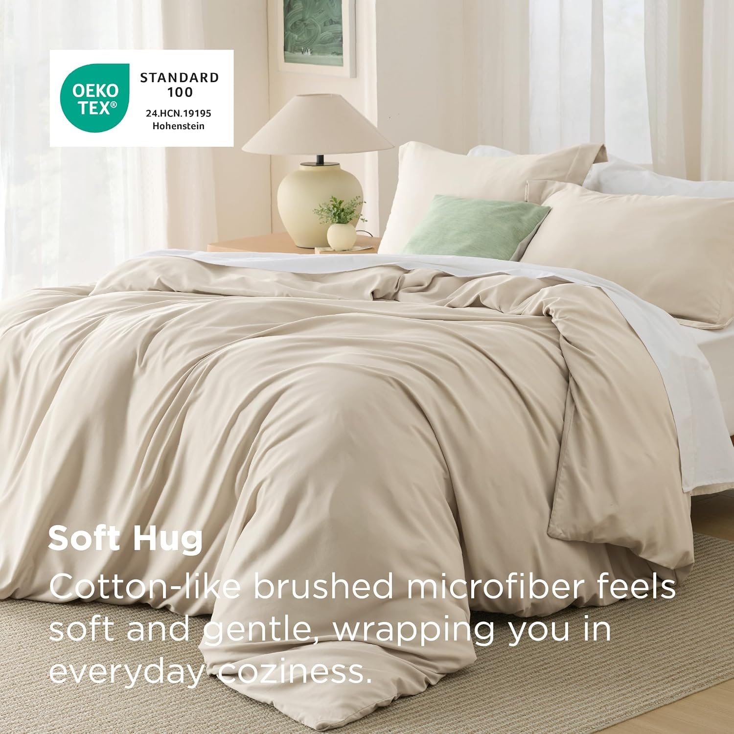 image:imageBedsure Duvet Cover TwinTwin XL Size Soft Double Brushed Bedding Set for Kids amp Adults Zipper Closure 2 Pieces Includes 1 Duvet Cover 68x90 amp 1 Pillow Sham NO Comforter White00 Beige
