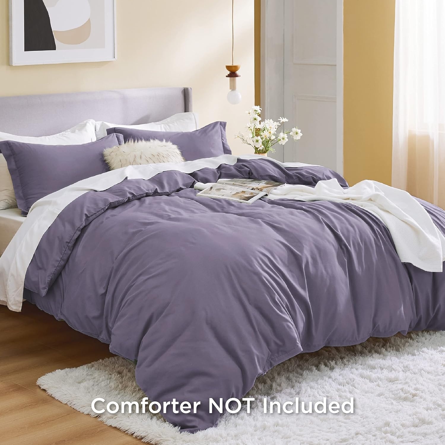image:imageBedsure Duvet Cover TwinTwin XL Size Soft Double Brushed Bedding Set for Kids amp Adults Zipper Closure 2 Pieces Includes 1 Duvet Cover 68x90 amp 1 Pillow Sham NO Comforter White05 Dusty Purple
