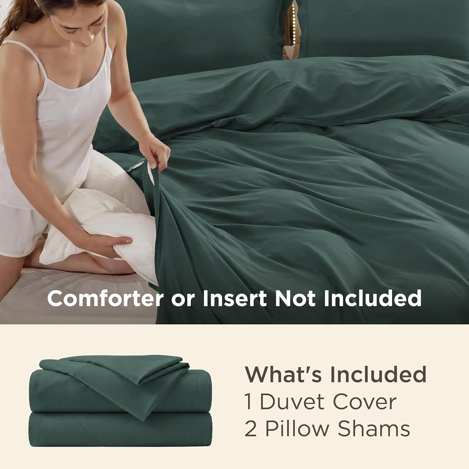 image:imageBedsure Duvet Cover TwinTwin XL Size Soft Double Brushed Bedding Set for Kids amp Adults Zipper Closure 2 Pieces Includes 1 Duvet Cover 68x90 amp 1 Pillow Sham NO Comforter White04 Forest Green