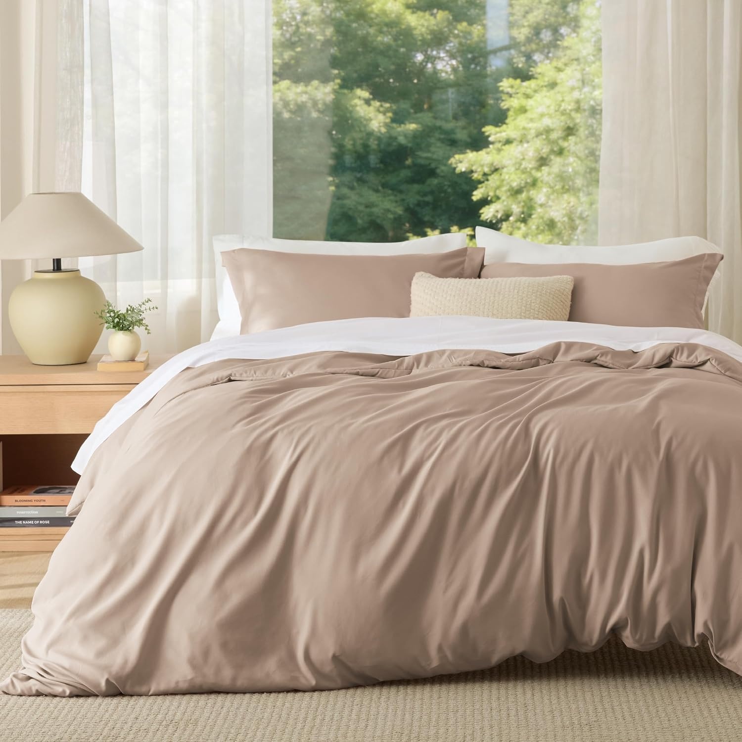 image:imageBedsure Duvet Cover TwinTwin XL Size Soft Double Brushed Bedding Set for Kids amp Adults Zipper Closure 2 Pieces Includes 1 Duvet Cover 68x90 amp 1 Pillow Sham NO Comforter White07 Light Khaki