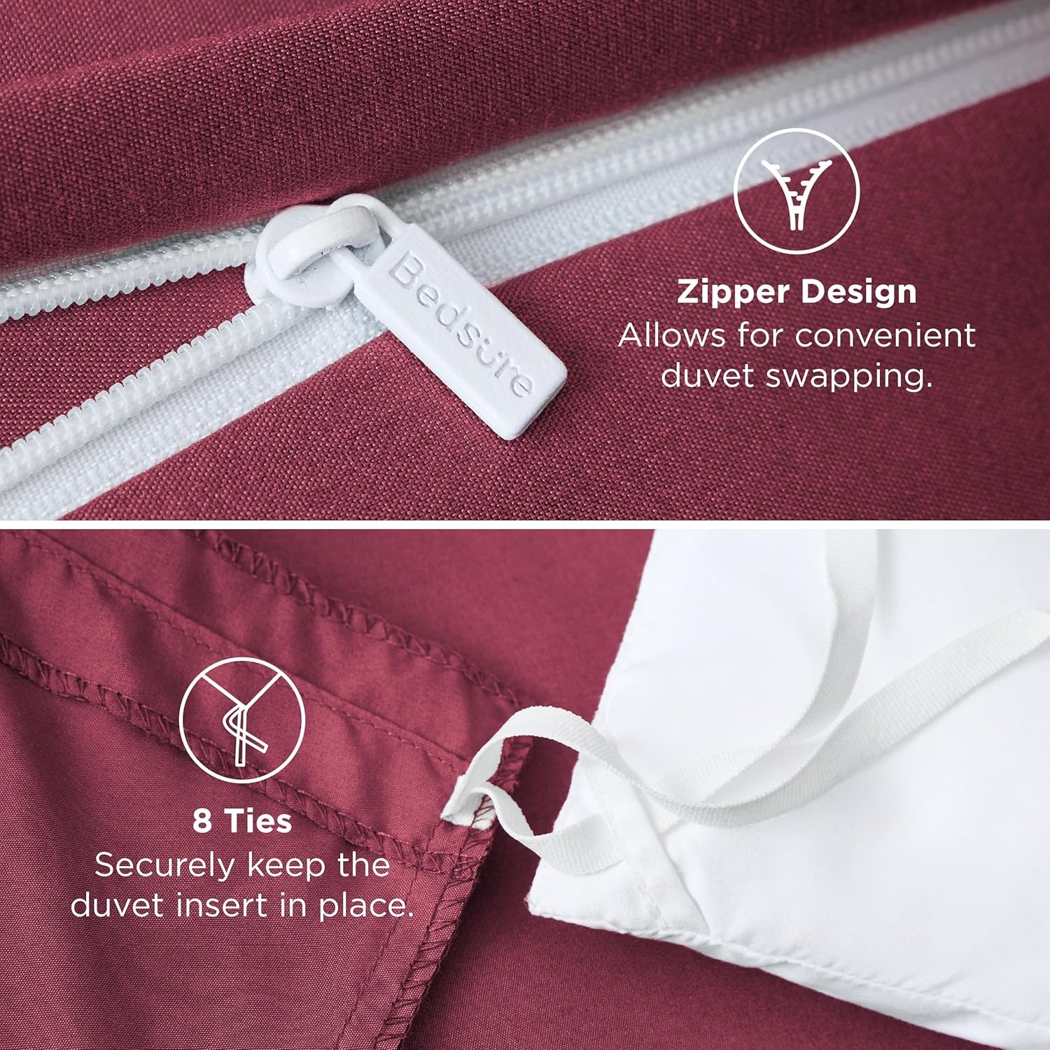 image:imageBedsure Duvet Cover TwinTwin XL Size Soft Double Brushed Bedding Set for Kids amp Adults Zipper Closure 2 Pieces Includes 1 Duvet Cover 68x90 amp 1 Pillow Sham NO Comforter White08 Dark Red