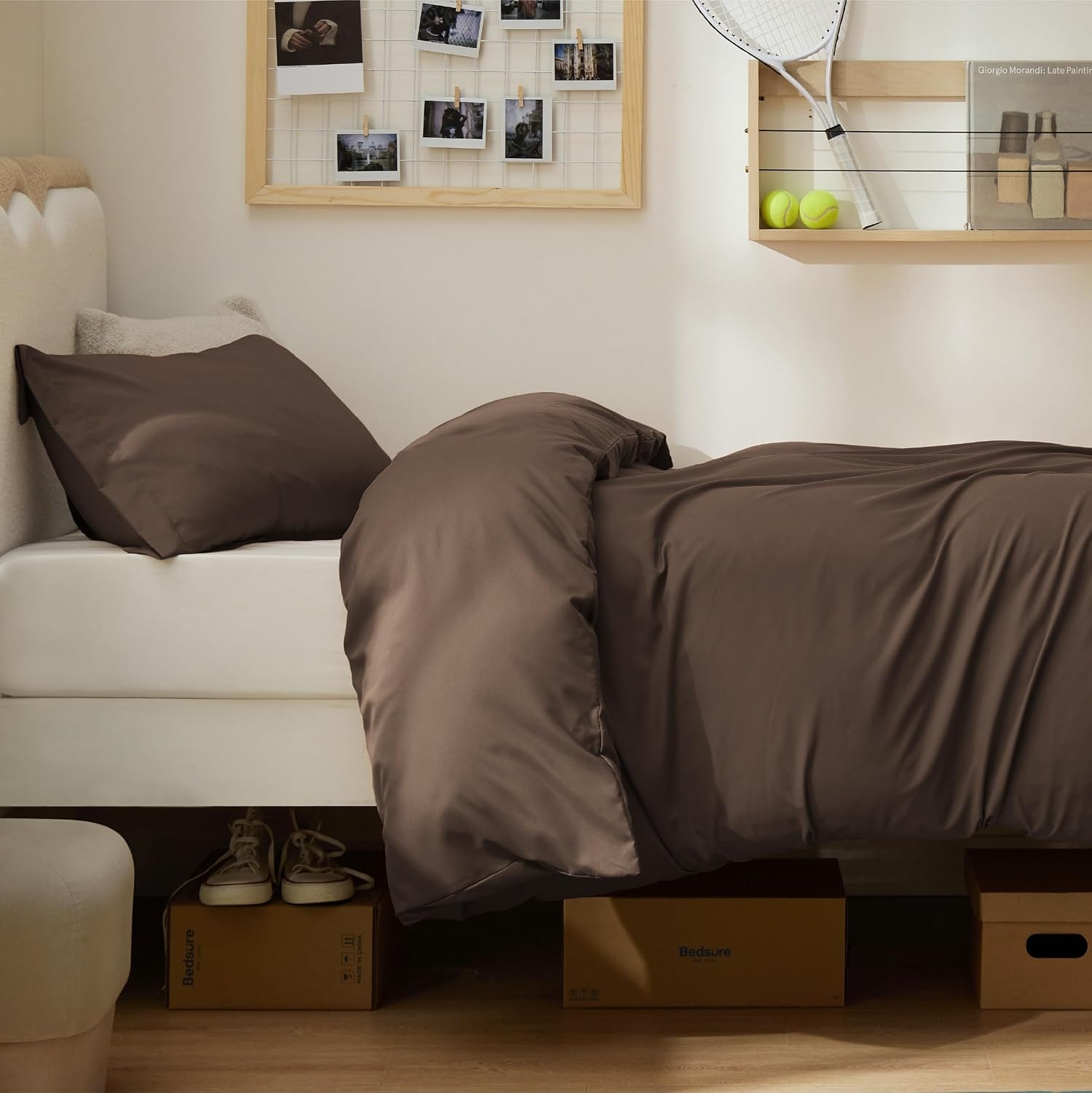 image:imageBedsure Duvet Cover TwinTwin XL Size Soft Double Brushed Bedding Set for Kids amp Adults Zipper Closure 2 Pieces Includes 1 Duvet Cover 68x90 amp 1 Pillow Sham NO Comforter White07 Dark Brown