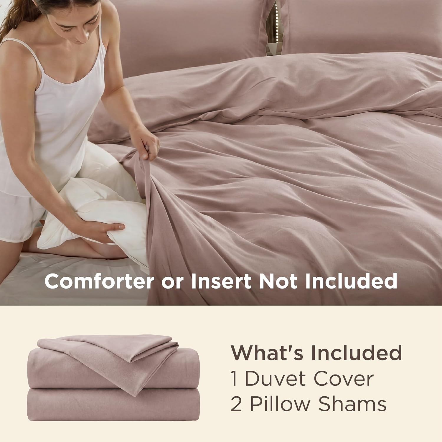 image:imageBedsure Duvet Cover TwinTwin XL Size Soft Double Brushed Bedding Set for Kids amp Adults Zipper Closure 2 Pieces Includes 1 Duvet Cover 68x90 amp 1 Pillow Sham NO Comforter White08 Dusty Rose
