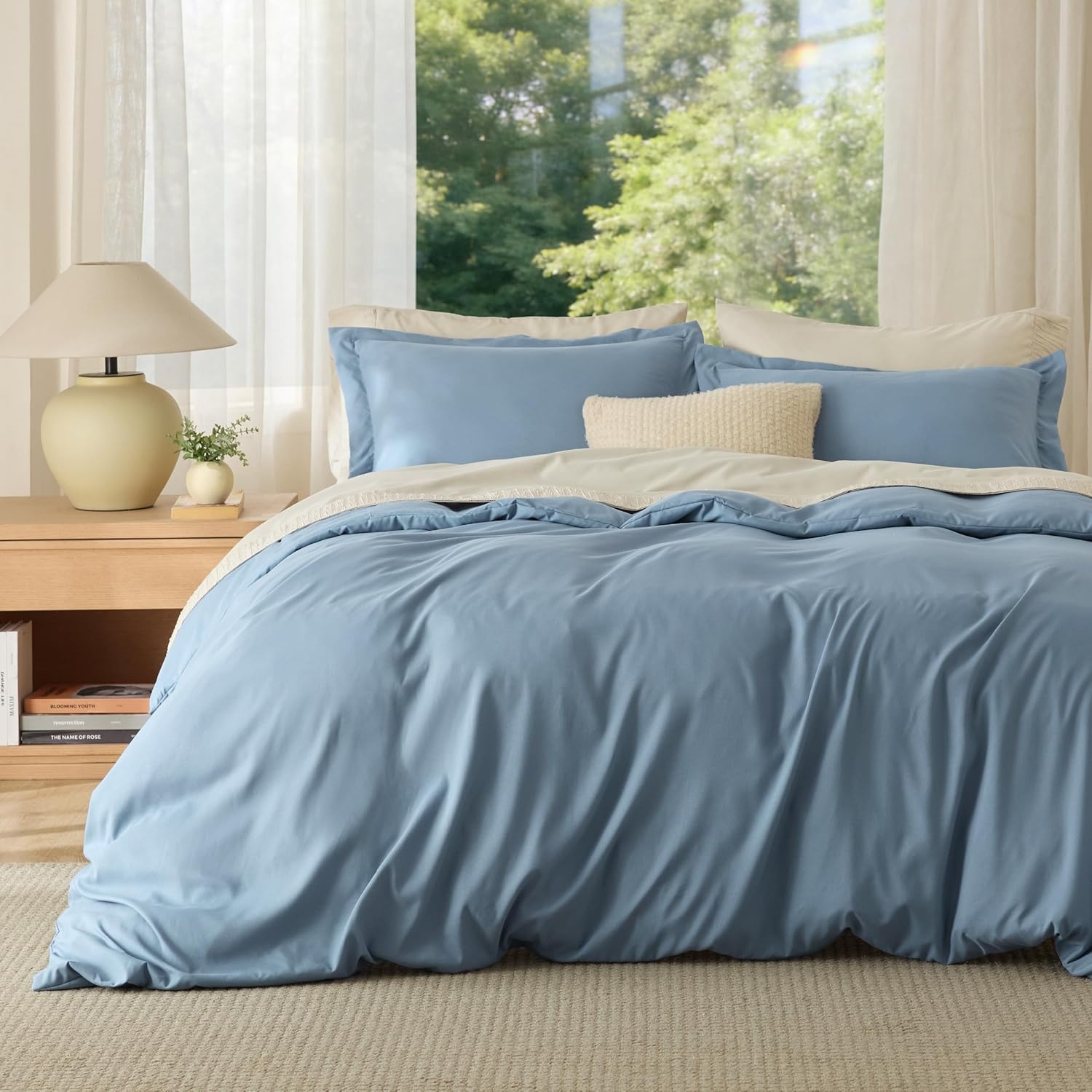 image:imageBedsure Duvet Cover TwinTwin XL Size Soft Double Brushed Bedding Set for Kids amp Adults Zipper Closure 2 Pieces Includes 1 Duvet Cover 68x90 amp 1 Pillow Sham NO Comforter White06 Mineral Blue