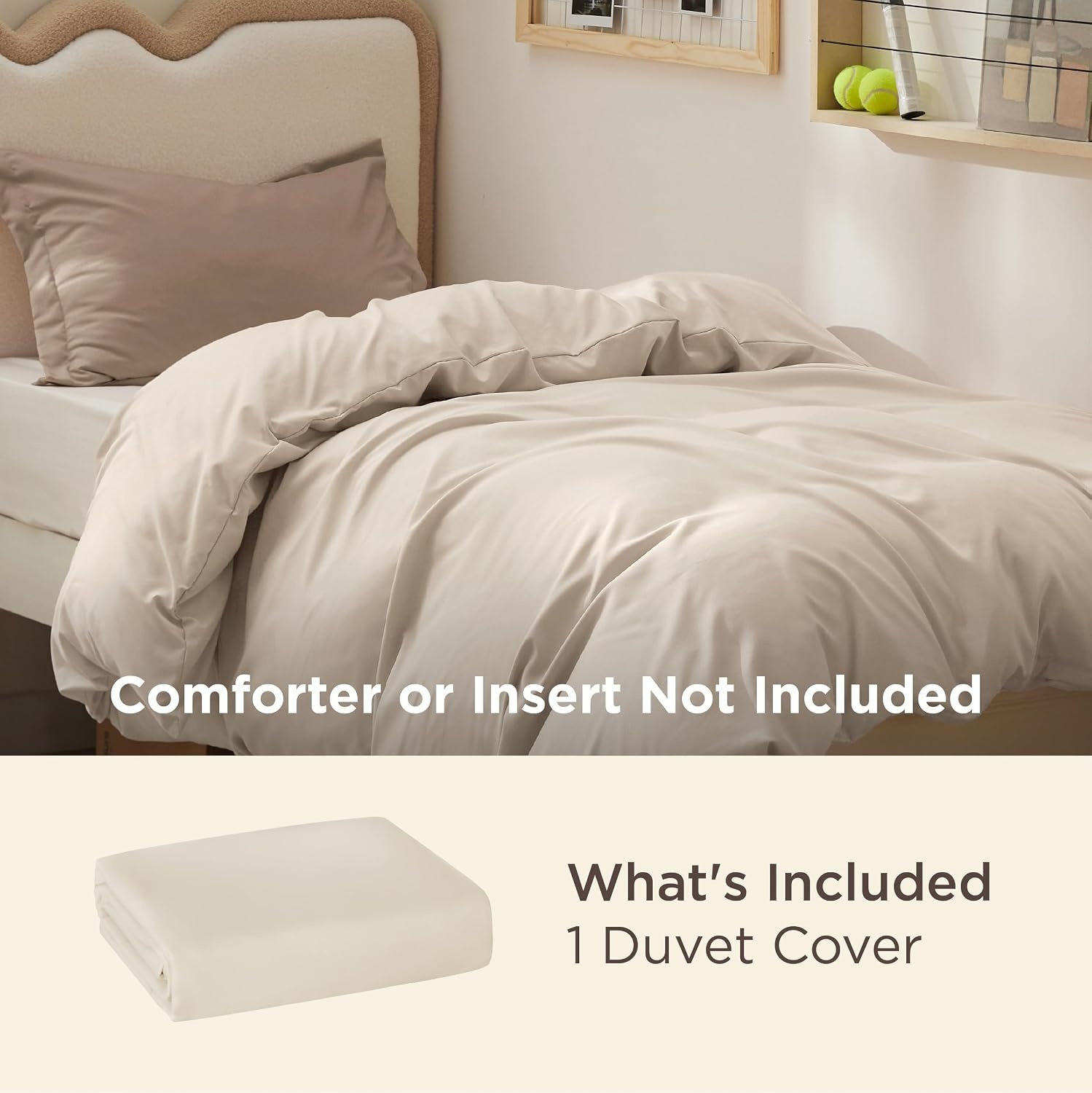 image:imageBedsure Duvet Cover TwinTwin XL Size Soft Double Brushed Bedding Set for Kids amp Adults Zipper Closure 2 Pieces Includes 1 Duvet Cover 68x90 amp 1 Pillow Sham NO Comforter White00 Beige