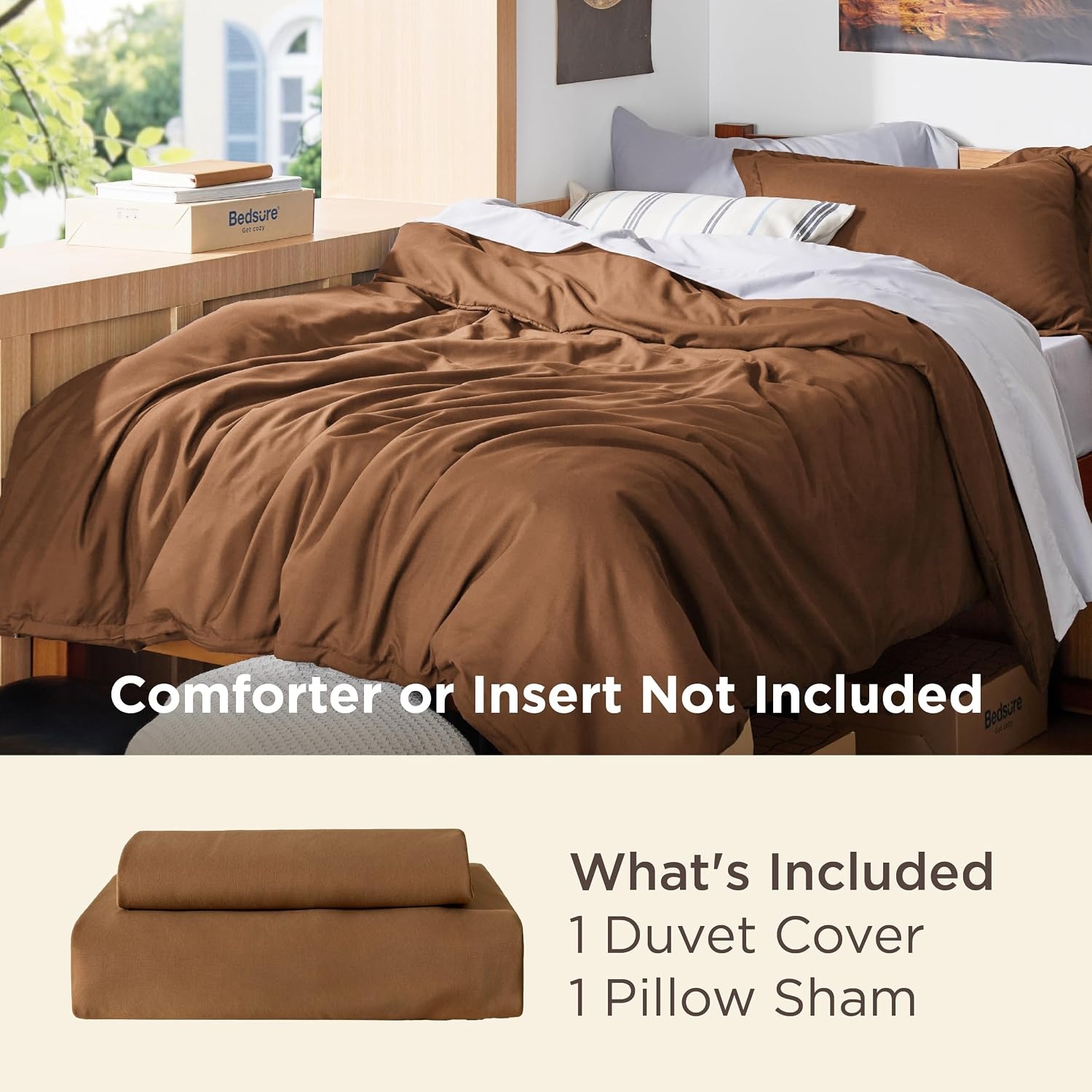 image:imageBedsure Duvet Cover TwinTwin XL Size Soft Double Brushed Bedding Set for Kids amp Adults Zipper Closure 2 Pieces Includes 1 Duvet Cover 68x90 amp 1 Pillow Sham NO Comforter White07 Brown