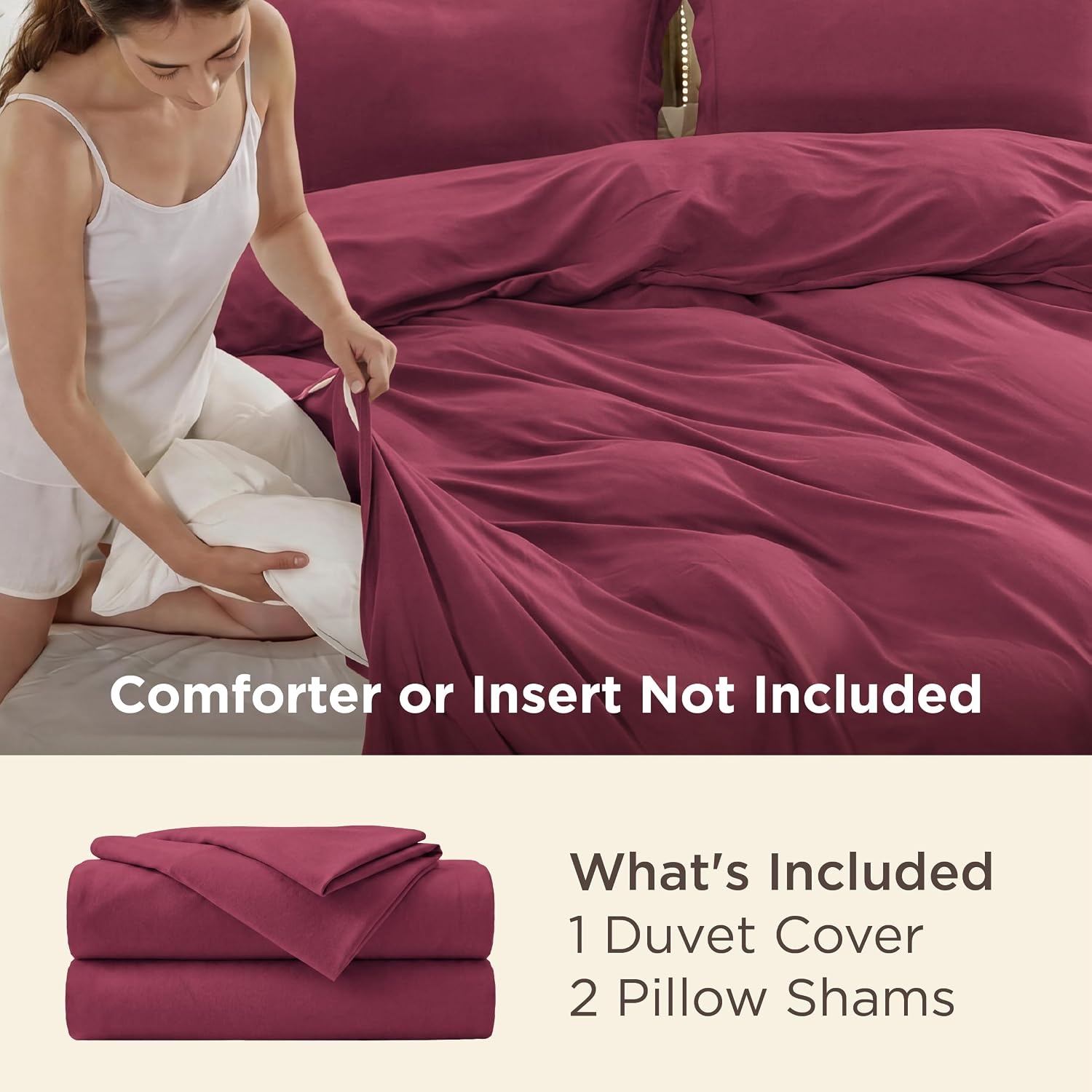 image:imageBedsure Duvet Cover TwinTwin XL Size Soft Double Brushed Bedding Set for Kids amp Adults Zipper Closure 2 Pieces Includes 1 Duvet Cover 68x90 amp 1 Pillow Sham NO Comforter White08 Dark Red