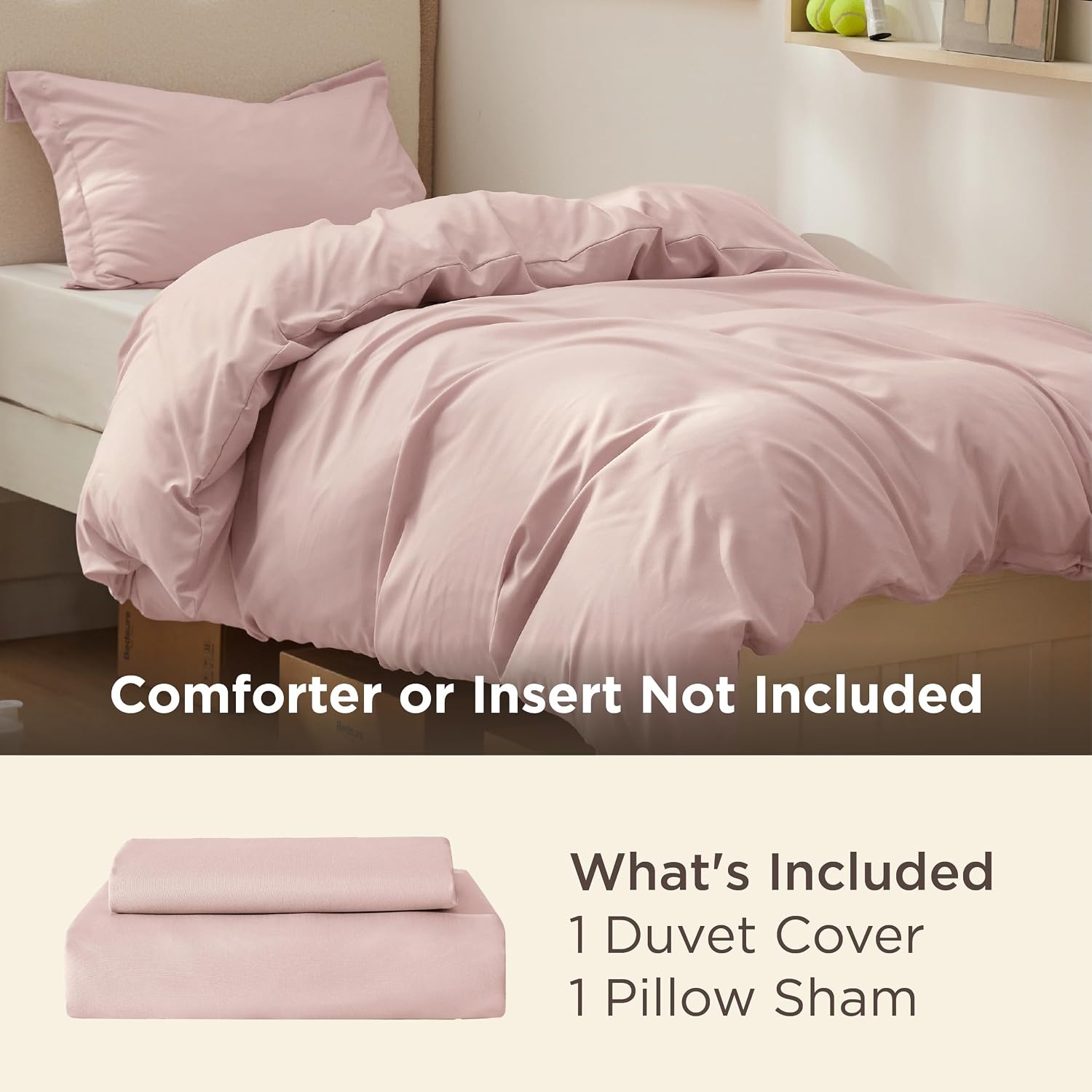 image:imageBedsure Duvet Cover TwinTwin XL Size Soft Double Brushed Bedding Set for Kids amp Adults Zipper Closure 2 Pieces Includes 1 Duvet Cover 68x90 amp 1 Pillow Sham NO Comforter White08 Rose Pink