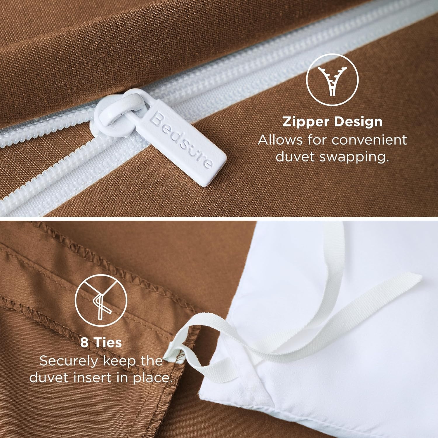 image:imageBedsure Duvet Cover TwinTwin XL Size Soft Double Brushed Bedding Set for Kids amp Adults Zipper Closure 2 Pieces Includes 1 Duvet Cover 68x90 amp 1 Pillow Sham NO Comforter White07 Brown