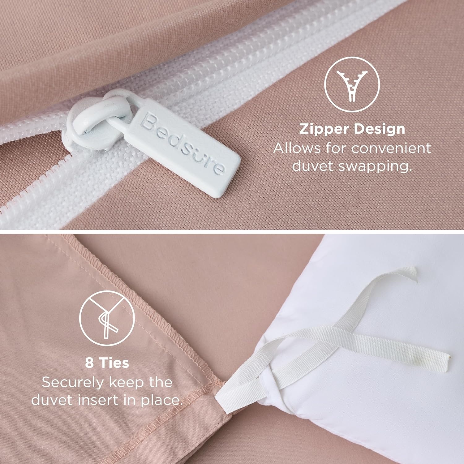 image:imageBedsure Duvet Cover TwinTwin XL Size Soft Double Brushed Bedding Set for Kids amp Adults Zipper Closure 2 Pieces Includes 1 Duvet Cover 68x90 amp 1 Pillow Sham NO Comforter White08 Dusty Rose