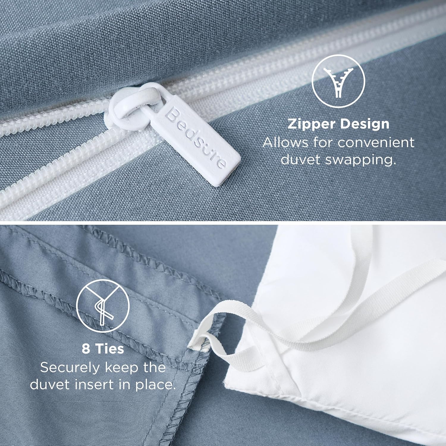 image:imageBedsure Duvet Cover TwinTwin XL Size Soft Double Brushed Bedding Set for Kids amp Adults Zipper Closure 2 Pieces Includes 1 Duvet Cover 68x90 amp 1 Pillow Sham NO Comforter White06 Dusty Blue