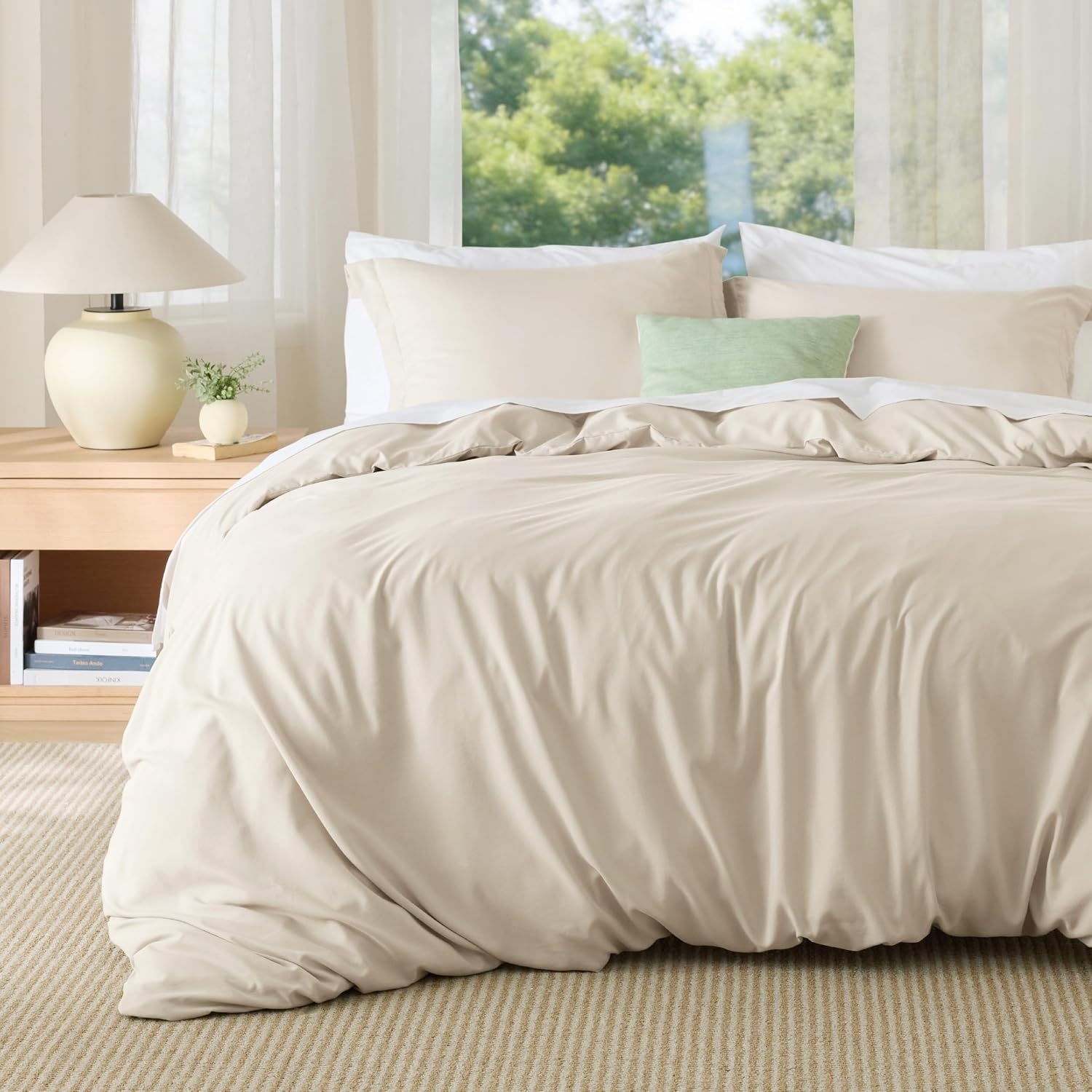 image:imageBedsure Duvet Cover TwinTwin XL Size Soft Double Brushed Bedding Set for Kids amp Adults Zipper Closure 2 Pieces Includes 1 Duvet Cover 68x90 amp 1 Pillow Sham NO Comforter White03 Light Beige