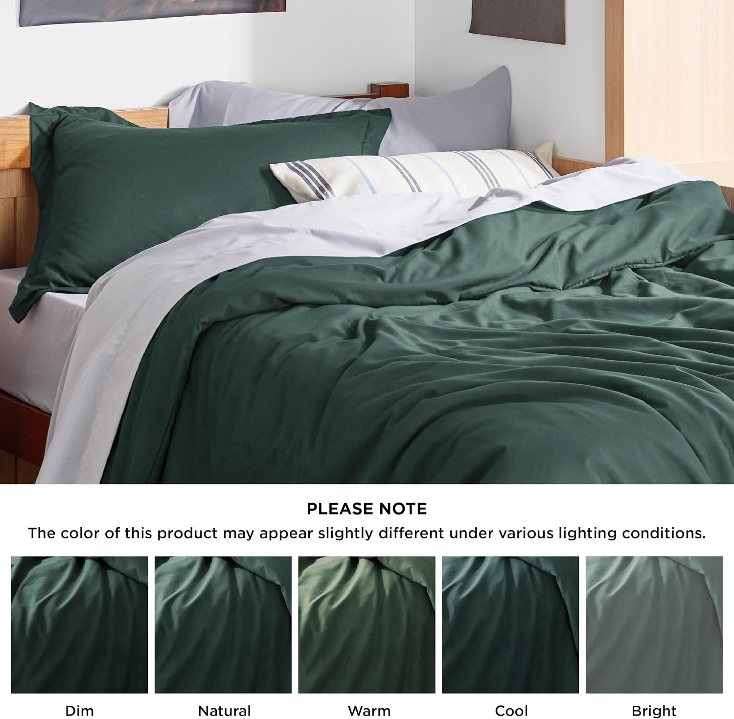 image:imageBedsure Duvet Cover TwinTwin XL Size Soft Double Brushed Bedding Set for Kids amp Adults Zipper Closure 2 Pieces Includes 1 Duvet Cover 68x90 amp 1 Pillow Sham NO Comforter White04 Forest Green
