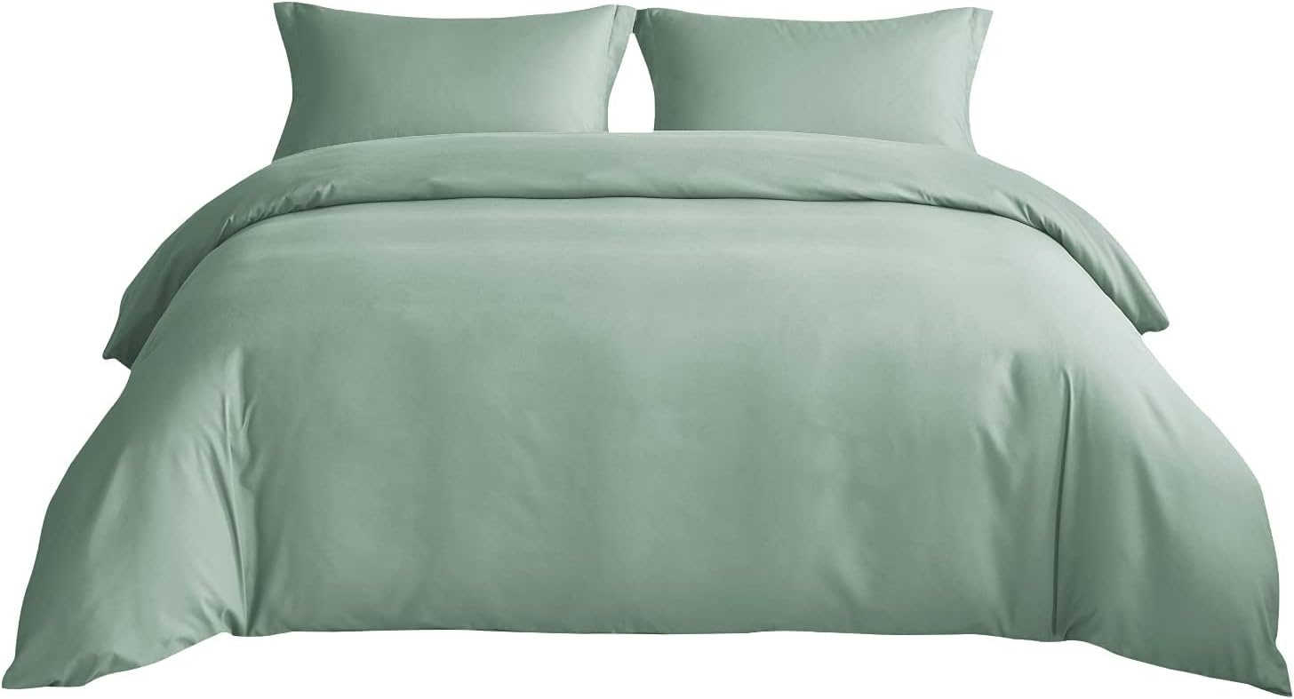 image:imageBedsure Duvet Cover TwinTwin XL Size Soft Double Brushed Bedding Set for Kids amp Adults Zipper Closure 2 Pieces Includes 1 Duvet Cover 68x90 amp 1 Pillow Sham NO Comforter White04 Sage Green