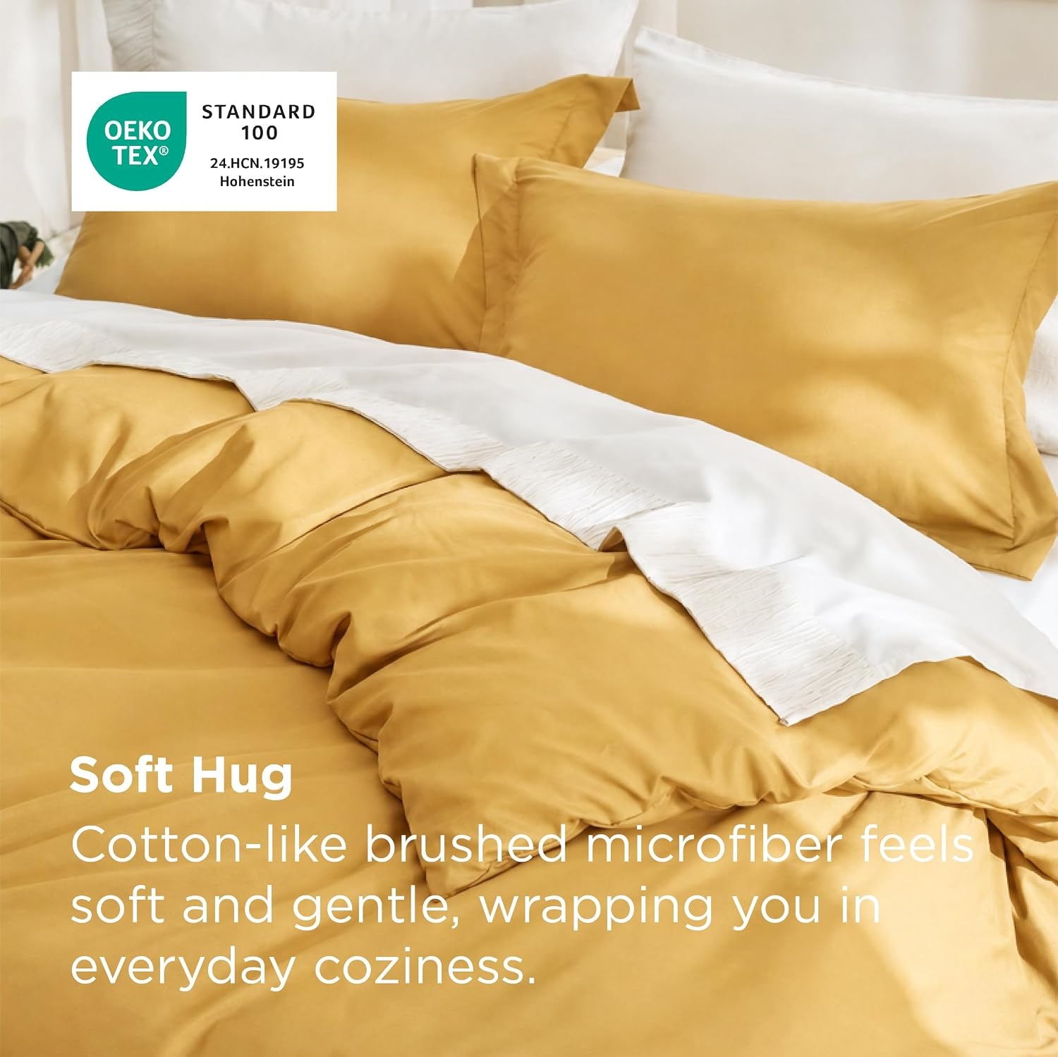 image:imageBedsure Duvet Cover TwinTwin XL Size Soft Double Brushed Bedding Set for Kids amp Adults Zipper Closure 2 Pieces Includes 1 Duvet Cover 68x90 amp 1 Pillow Sham NO Comforter White09 Golden Yellow
