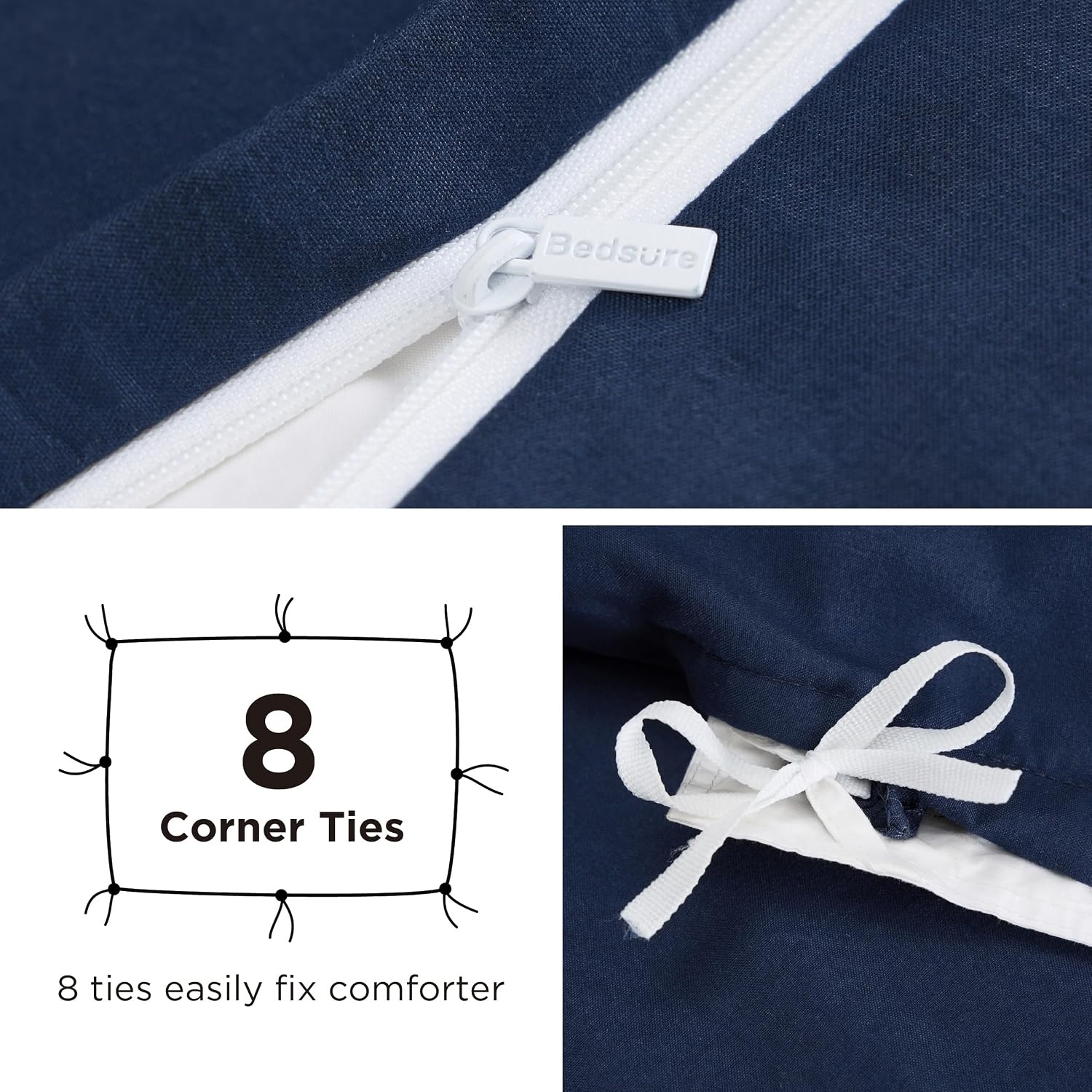 image:imageBedsure Duvet Cover TwinTwin XL Size Soft Double Brushed Bedding Set for Kids amp Adults Zipper Closure 2 Pieces Includes 1 Duvet Cover 68x90 amp 1 Pillow Sham NO Comforter White00 Navy Blue