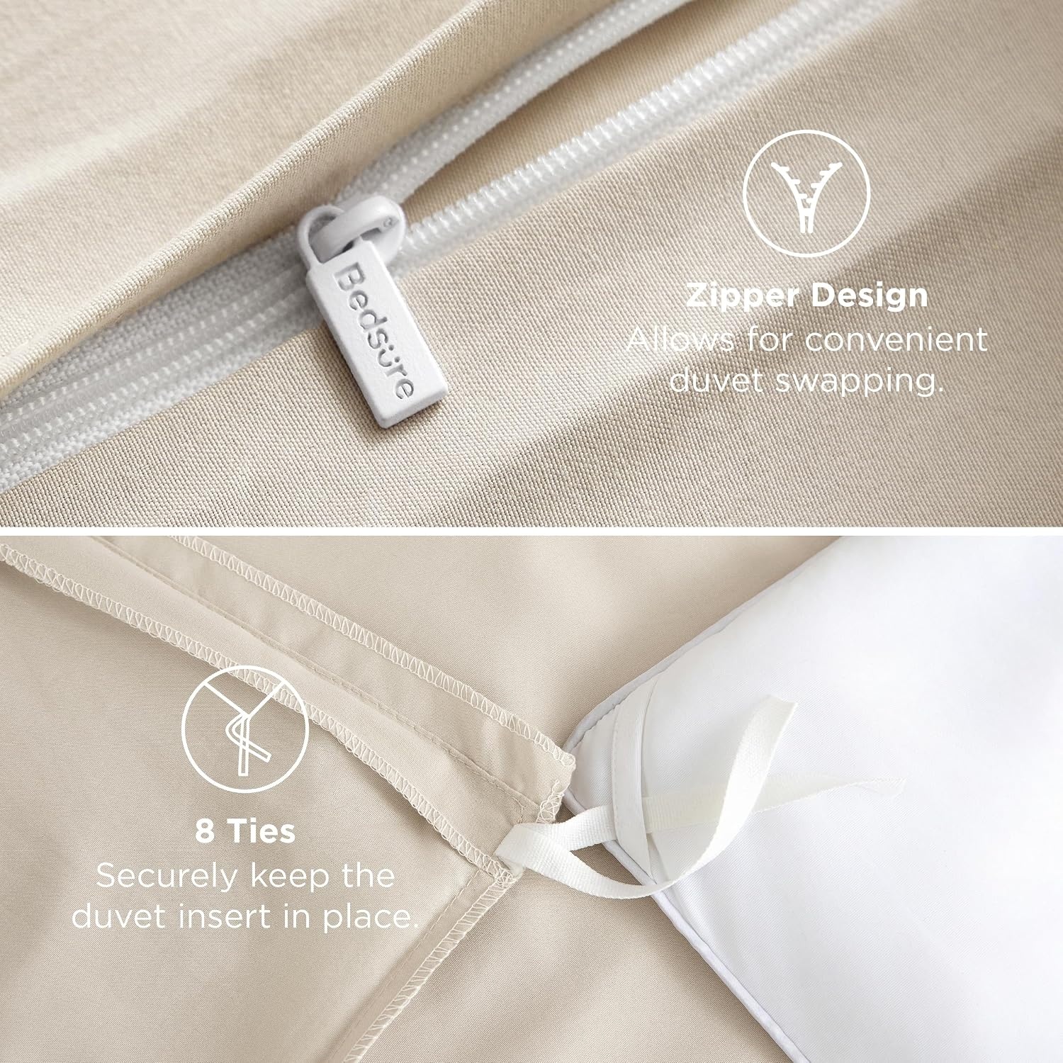 image:imageBedsure Duvet Cover TwinTwin XL Size Soft Double Brushed Bedding Set for Kids amp Adults Zipper Closure 2 Pieces Includes 1 Duvet Cover 68x90 amp 1 Pillow Sham NO Comforter White03 Light Beige