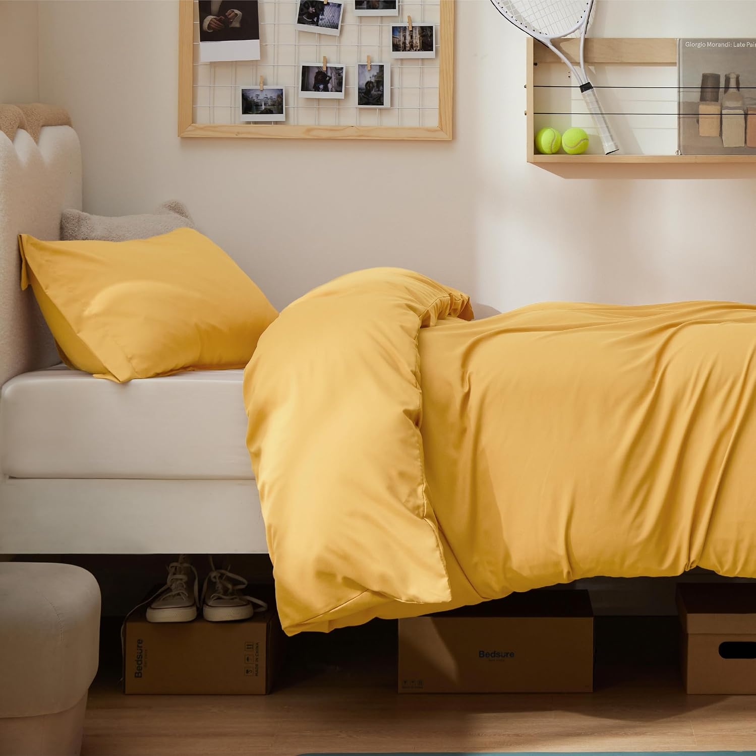 image:imageBedsure Duvet Cover TwinTwin XL Size Soft Double Brushed Bedding Set for Kids amp Adults Zipper Closure 2 Pieces Includes 1 Duvet Cover 68x90 amp 1 Pillow Sham NO Comforter White09 Golden Yellow