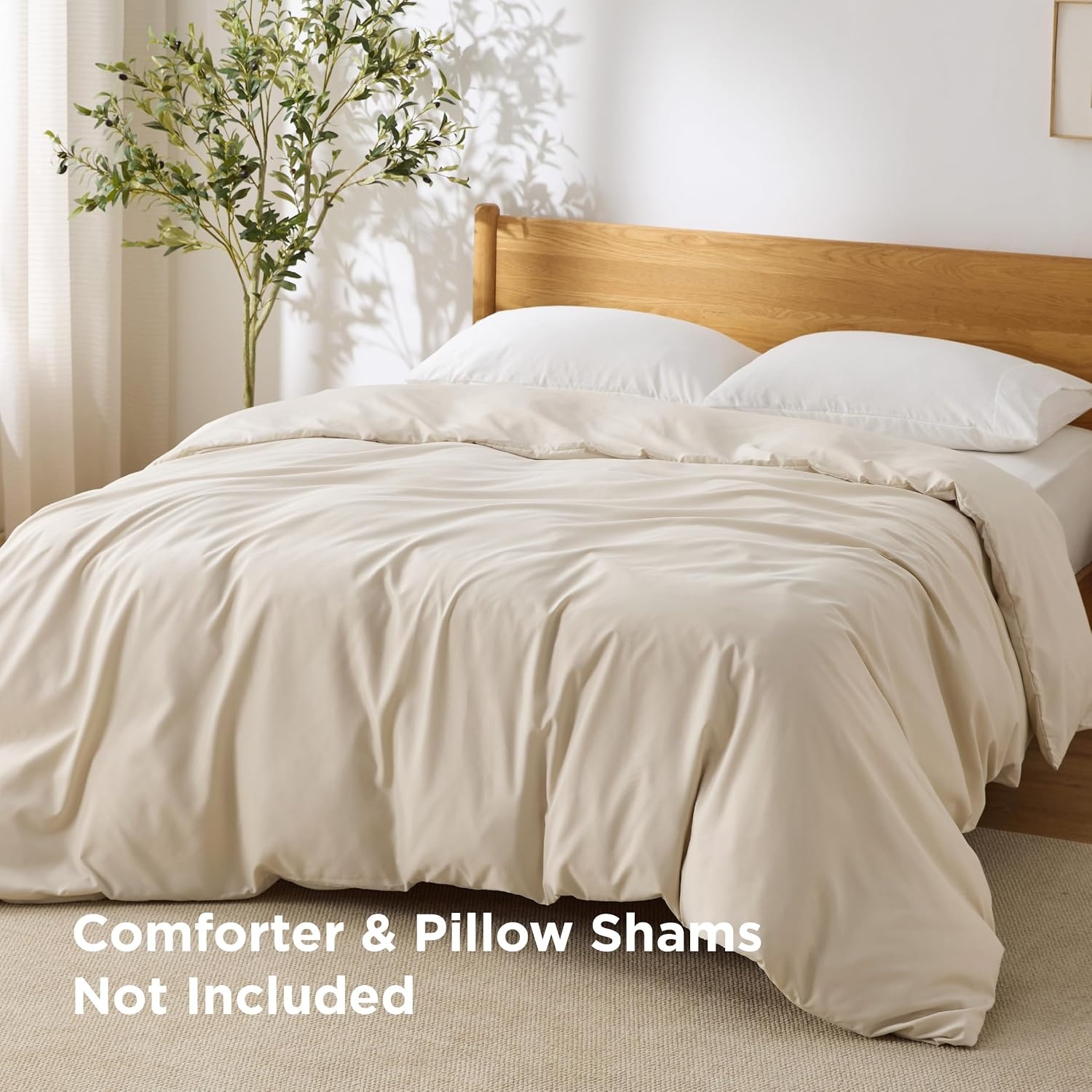 image:imageBedsure Duvet Cover TwinTwin XL Size Soft Double Brushed Bedding Set for Kids amp Adults Zipper Closure 2 Pieces Includes 1 Duvet Cover 68x90 amp 1 Pillow Sham NO Comforter White00 Beige