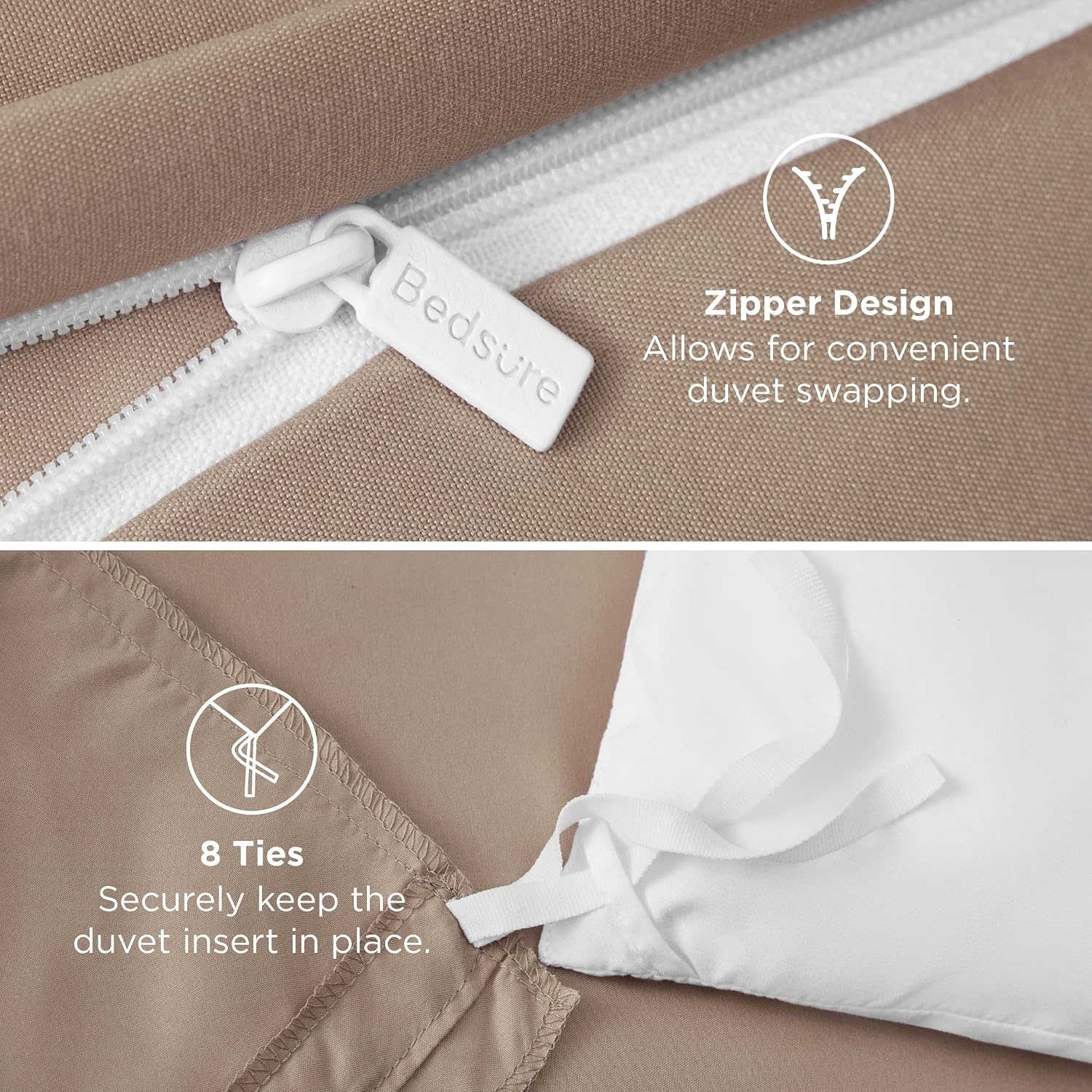 image:imageBedsure Duvet Cover TwinTwin XL Size Soft Double Brushed Bedding Set for Kids amp Adults Zipper Closure 2 Pieces Includes 1 Duvet Cover 68x90 amp 1 Pillow Sham NO Comforter White07 Light Khaki