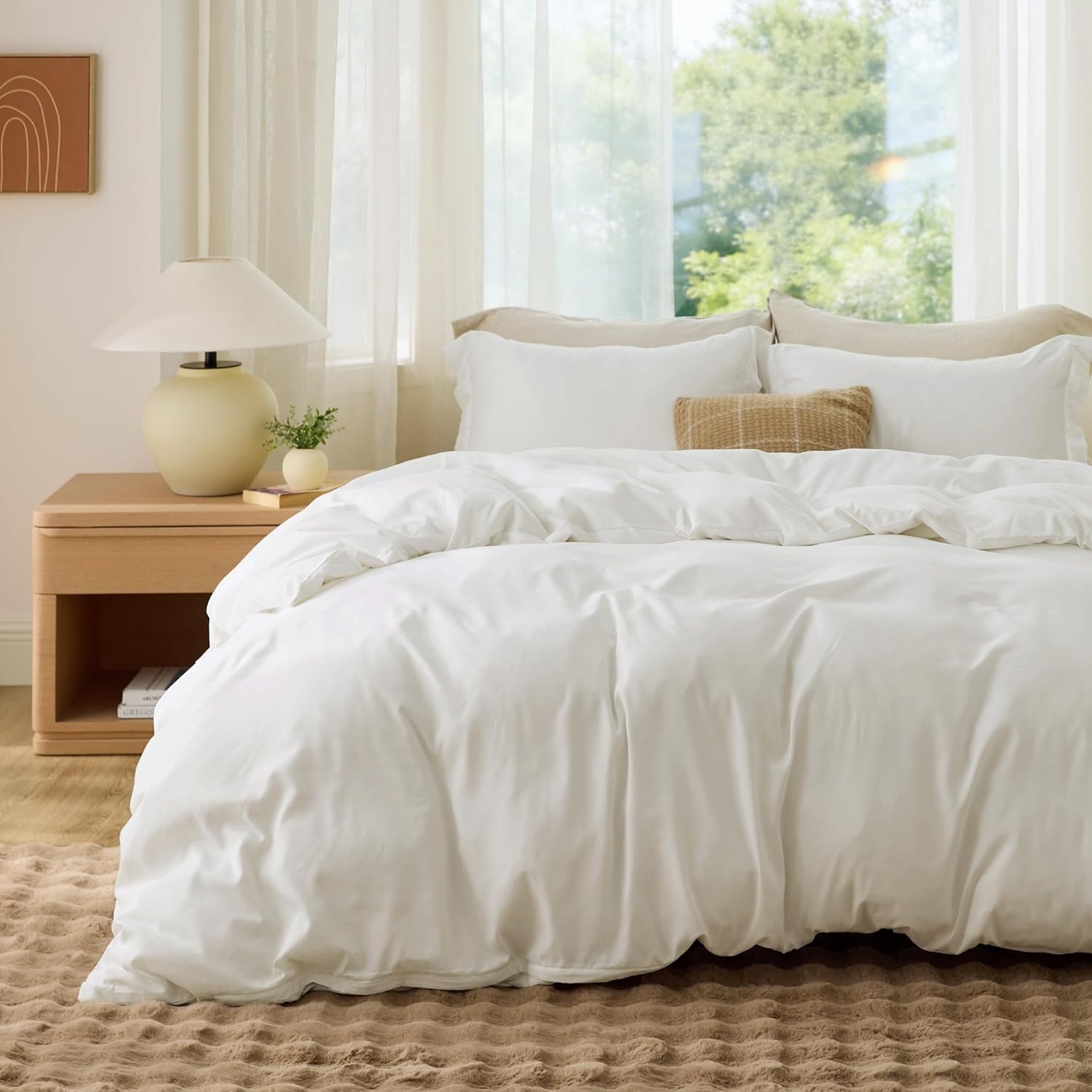 image:imageBedsure Duvet Cover TwinTwin XL Size Soft Double Brushed Bedding Set for Kids amp Adults Zipper Closure 2 Pieces Includes 1 Duvet Cover 68x90 amp 1 Pillow Sham NO Comforter White02 Cream White