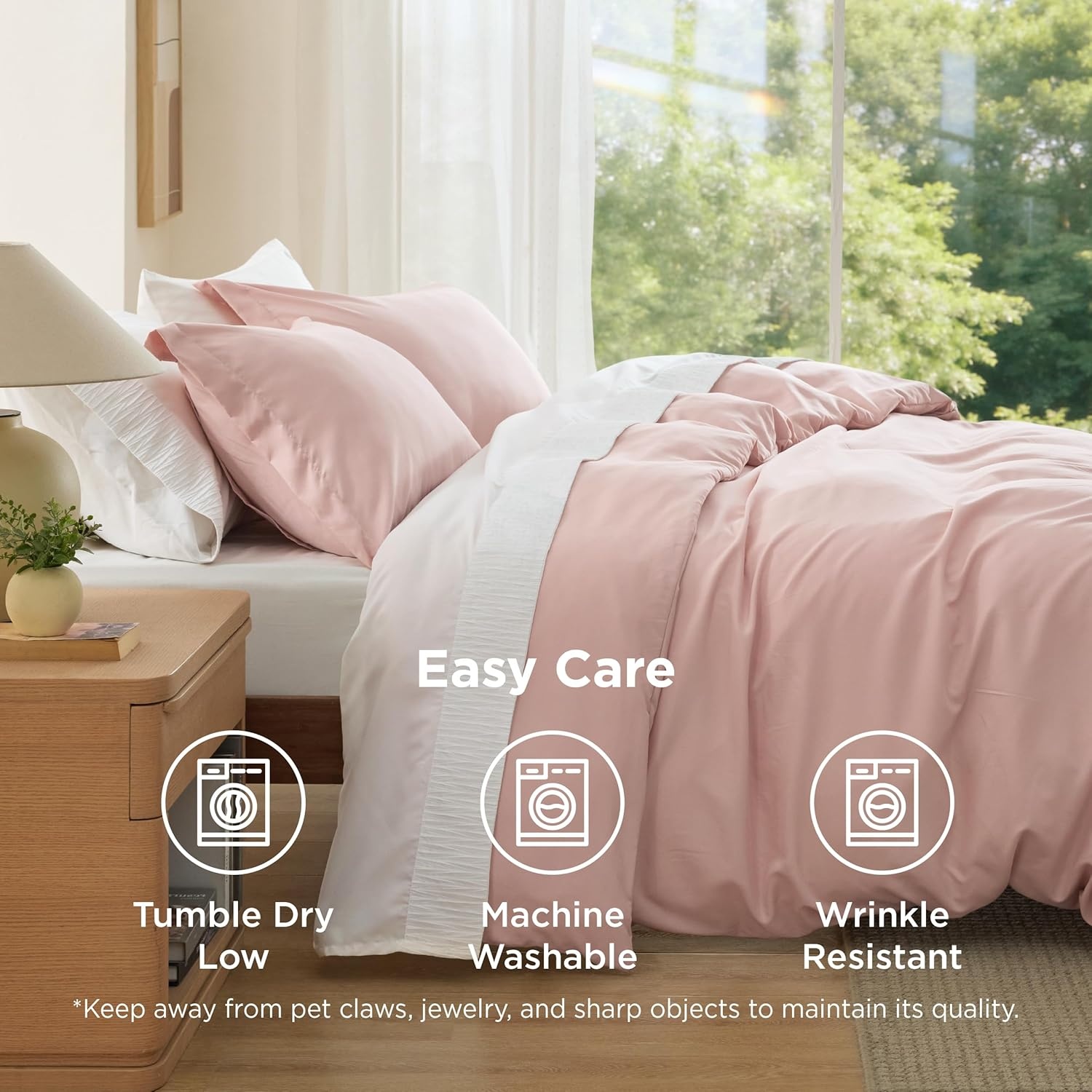 image:imageBedsure Duvet Cover TwinTwin XL Size Soft Double Brushed Bedding Set for Kids amp Adults Zipper Closure 2 Pieces Includes 1 Duvet Cover 68x90 amp 1 Pillow Sham NO Comforter White08 Blush Pink