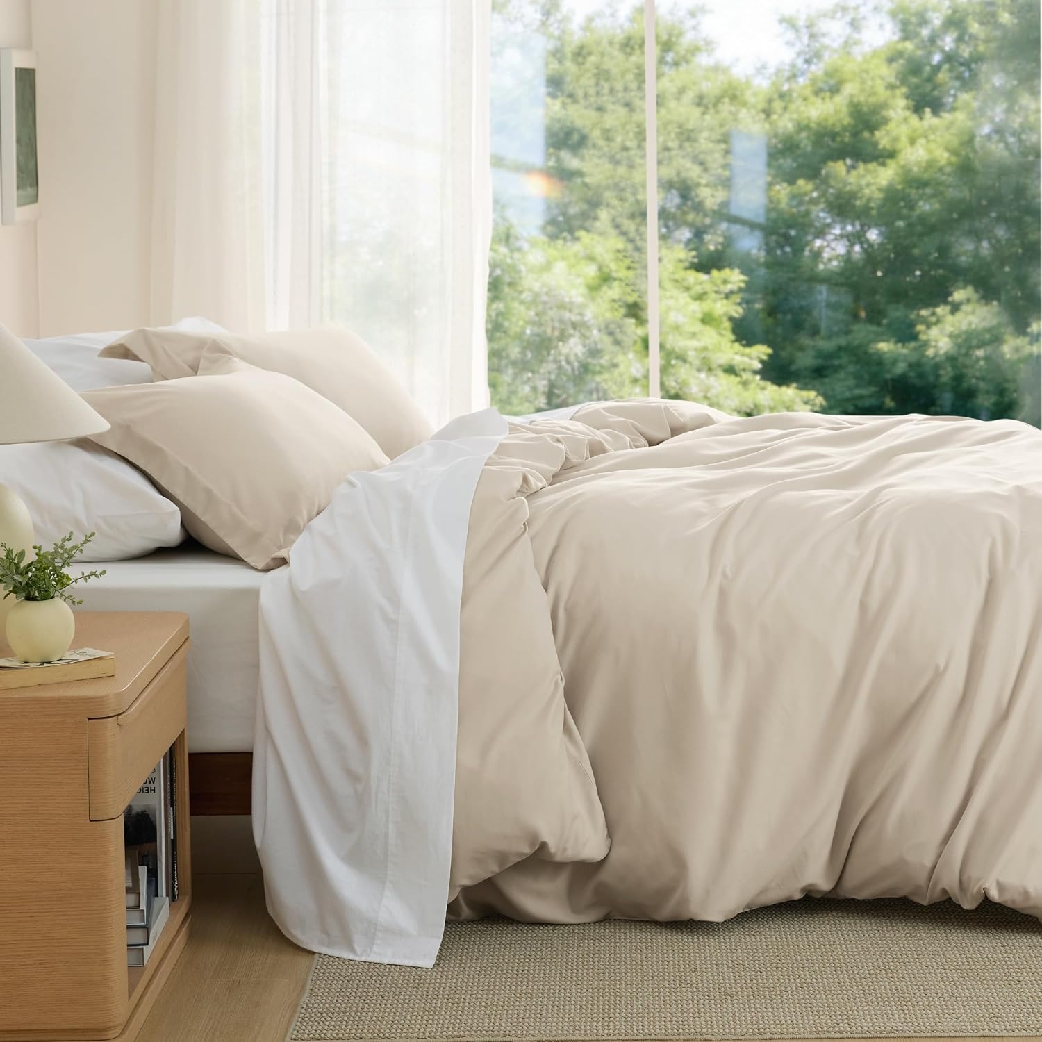 image:imageBedsure Duvet Cover TwinTwin XL Size Soft Double Brushed Bedding Set for Kids amp Adults Zipper Closure 2 Pieces Includes 1 Duvet Cover 68x90 amp 1 Pillow Sham NO Comforter White00 Beige