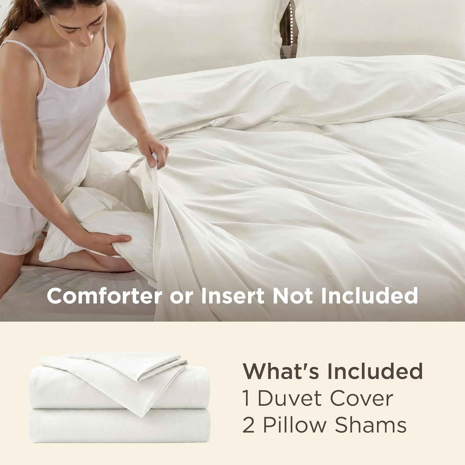 image:imageBedsure Duvet Cover TwinTwin XL Size Soft Double Brushed Bedding Set for Kids amp Adults Zipper Closure 2 Pieces Includes 1 Duvet Cover 68x90 amp 1 Pillow Sham NO Comforter White02 Cream White