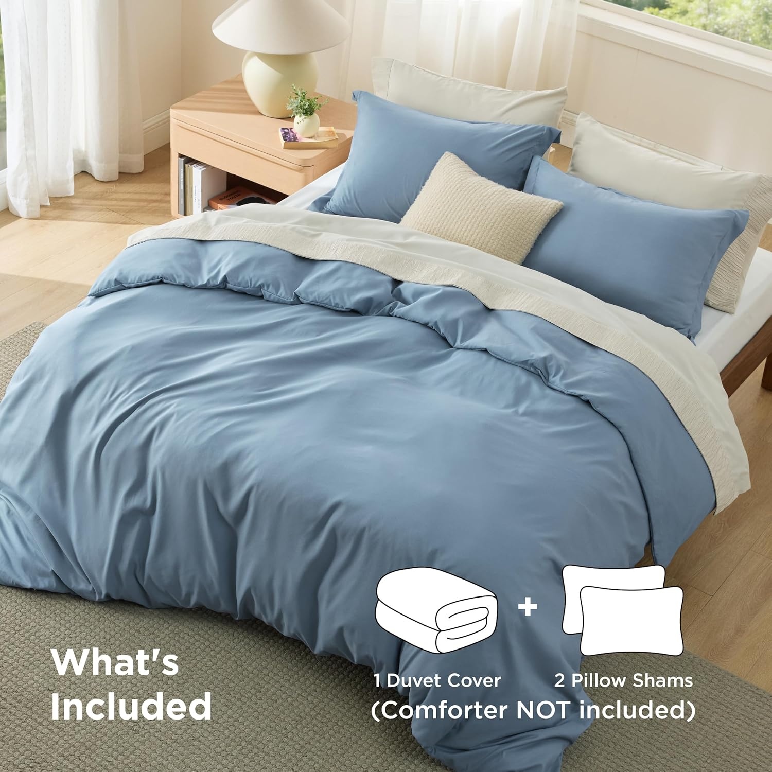 image:imageBedsure Duvet Cover TwinTwin XL Size Soft Double Brushed Bedding Set for Kids amp Adults Zipper Closure 2 Pieces Includes 1 Duvet Cover 68x90 amp 1 Pillow Sham NO Comforter White06 Mineral Blue