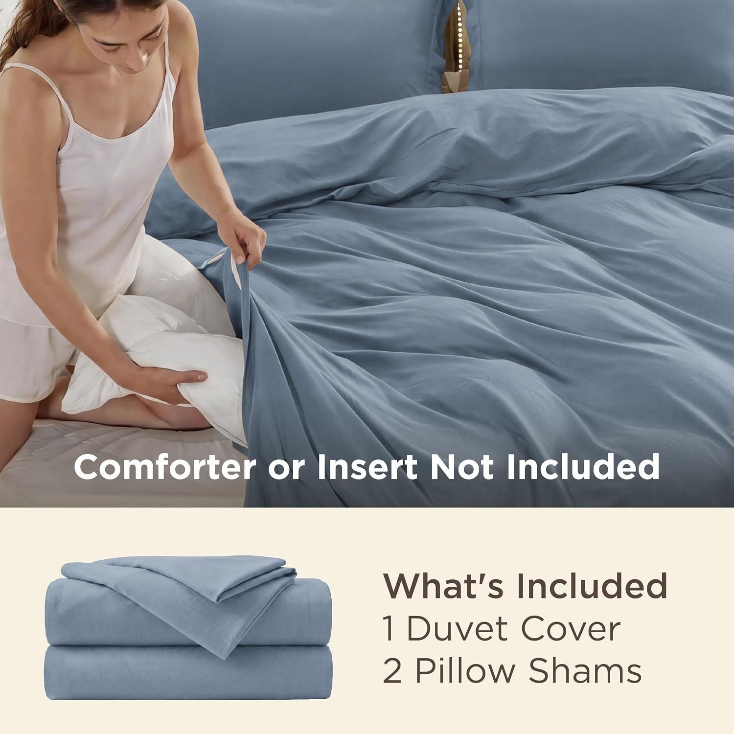 image:imageBedsure Duvet Cover TwinTwin XL Size Soft Double Brushed Bedding Set for Kids amp Adults Zipper Closure 2 Pieces Includes 1 Duvet Cover 68x90 amp 1 Pillow Sham NO Comforter White06 Dusty Blue