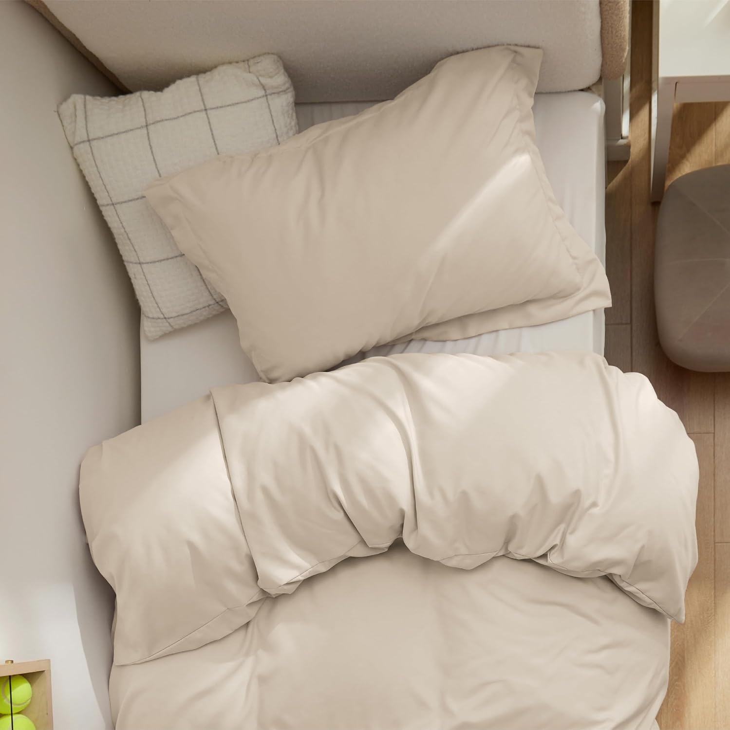 image:imageBedsure Duvet Cover TwinTwin XL Size Soft Double Brushed Bedding Set for Kids amp Adults Zipper Closure 2 Pieces Includes 1 Duvet Cover 68x90 amp 1 Pillow Sham NO Comforter White00 Beige