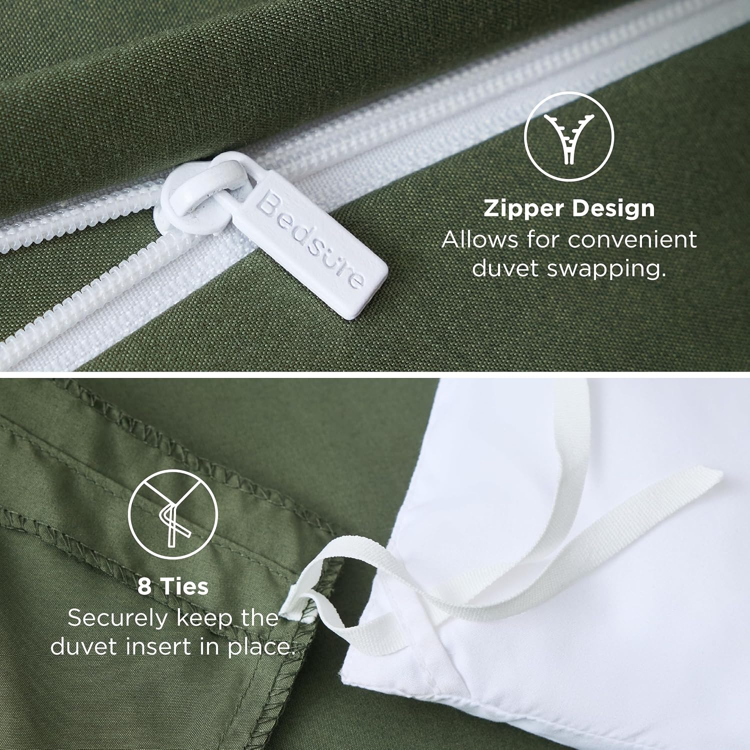 image:imageBedsure Duvet Cover TwinTwin XL Size Soft Double Brushed Bedding Set for Kids amp Adults Zipper Closure 2 Pieces Includes 1 Duvet Cover 68x90 amp 1 Pillow Sham NO Comforter White02 Olive Green