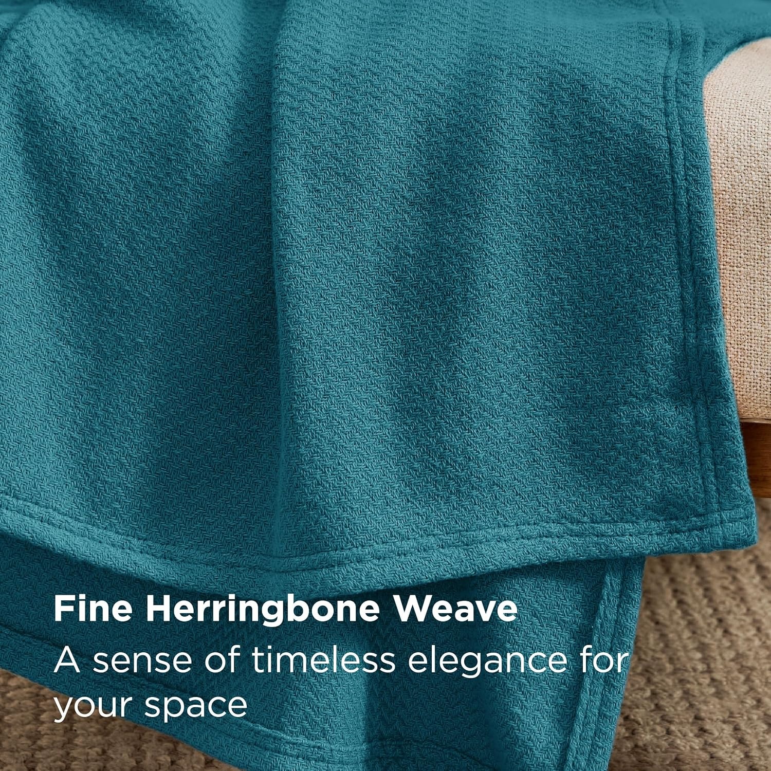image:imageBedsure GentleSoft 100 Cotton Blanket Twin XL Size for Bed Cooling Breathable and Lightweight Soft Cozy Textured Herringbone Woven Summer Blanket for College Dorm Linen Beige 66x90 inches08 Teal