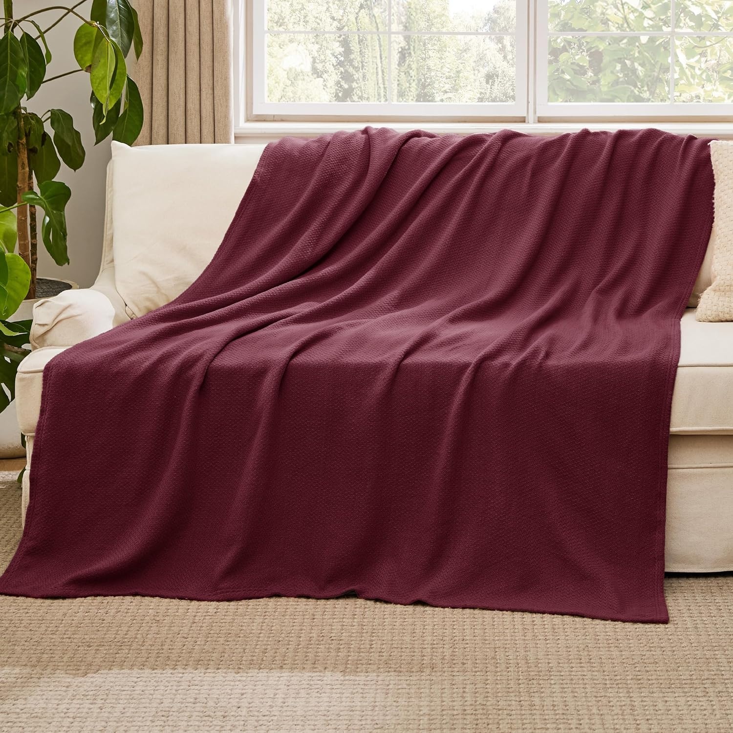image:imageBedsure GentleSoft 100 Cotton Blanket Twin XL Size for Bed Cooling Breathable and Lightweight Soft Cozy Textured Herringbone Woven Summer Blanket for College Dorm Linen Beige 66x90 inches11 Red