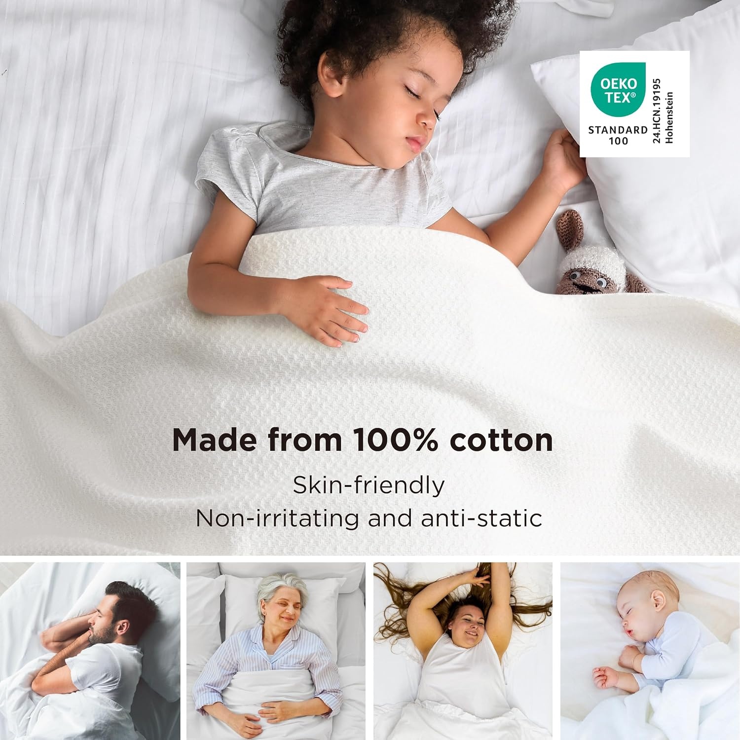 image:imageBedsure GentleSoft 100 Cotton Blanket Twin XL Size for Bed Cooling Breathable and Lightweight Soft Cozy Textured Herringbone Woven Summer Blanket for College Dorm Linen Beige 66x90 inches02 White