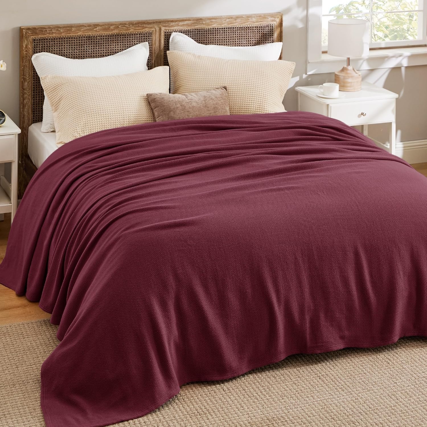 image:imageBedsure GentleSoft 100 Cotton Blanket Twin XL Size for Bed Cooling Breathable and Lightweight Soft Cozy Textured Herringbone Woven Summer Blanket for College Dorm Linen Beige 66x90 inches11 Red
