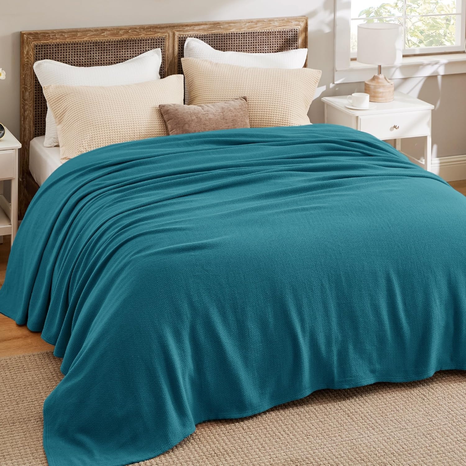 image:imageBedsure GentleSoft 100 Cotton Blanket Twin XL Size for Bed Cooling Breathable and Lightweight Soft Cozy Textured Herringbone Woven Summer Blanket for College Dorm Linen Beige 66x90 inches08 Teal