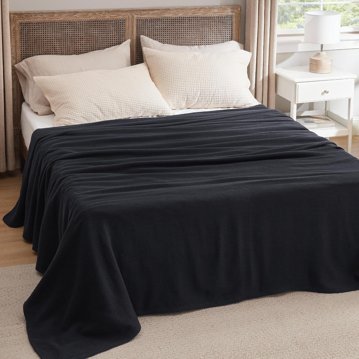 image:imageBedsure GentleSoft 100 Cotton Blanket Twin XL Size for Bed Cooling Breathable and Lightweight Soft Cozy Textured Herringbone Woven Summer Blanket for College Dorm Linen Beige 66x90 inches09 Black