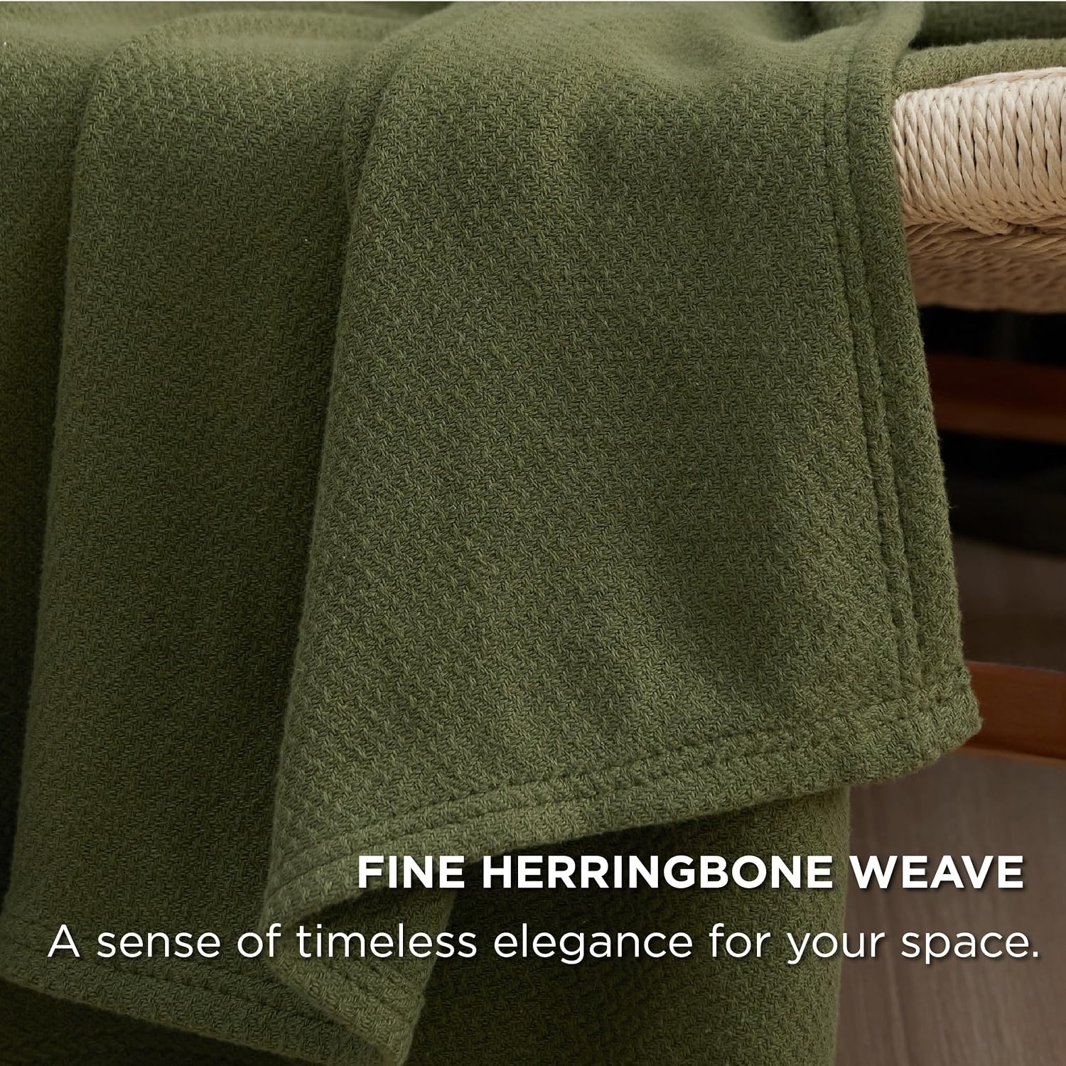 image:imageBedsure GentleSoft 100 Cotton Blanket Twin XL Size for Bed Cooling Breathable and Lightweight Soft Cozy Textured Herringbone Woven Summer Blanket for College Dorm Linen Beige 66x90 inches03 Olive Green