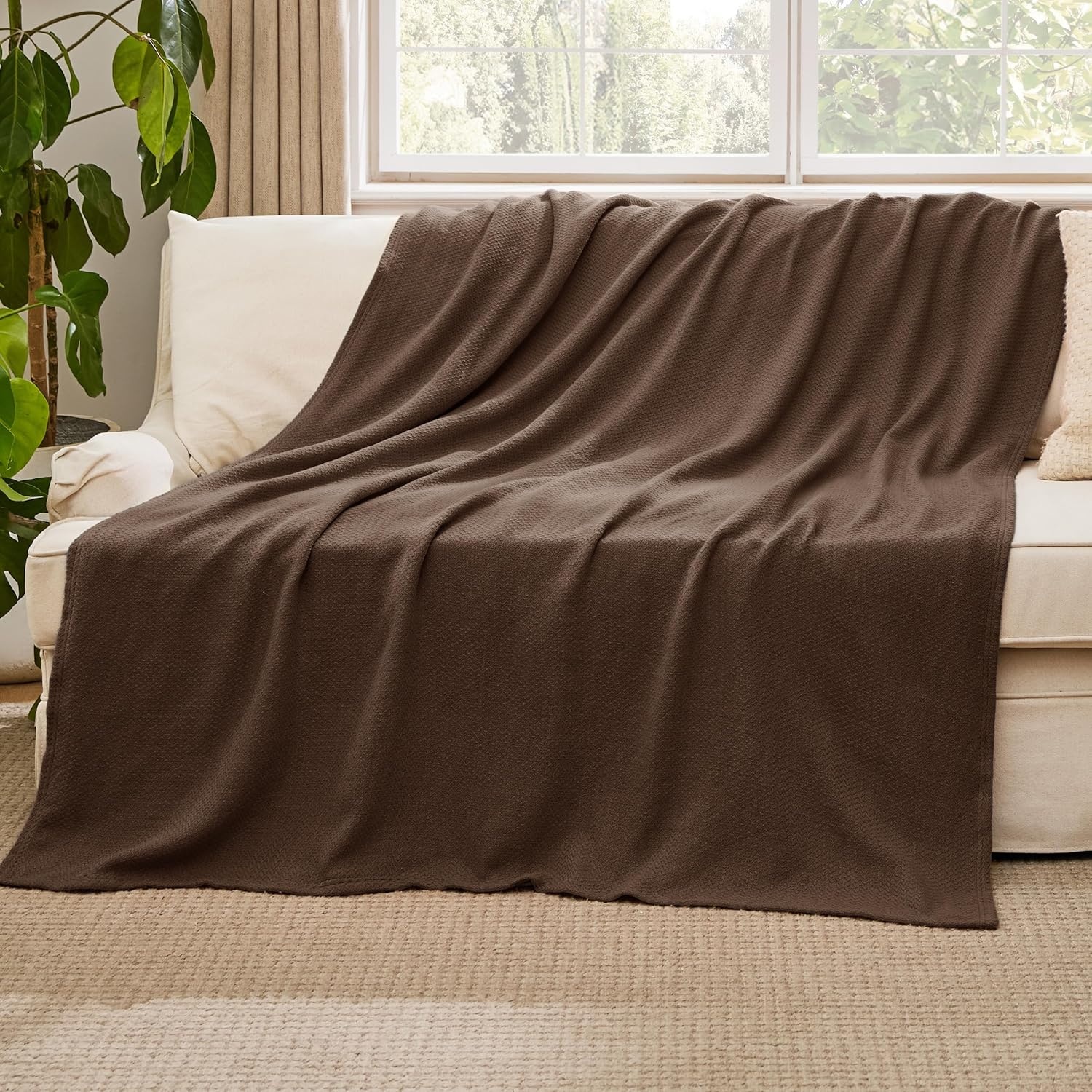 image:imageBedsure GentleSoft 100 Cotton Blanket Twin XL Size for Bed Cooling Breathable and Lightweight Soft Cozy Textured Herringbone Woven Summer Blanket for College Dorm Linen Beige 66x90 inches10 Brown