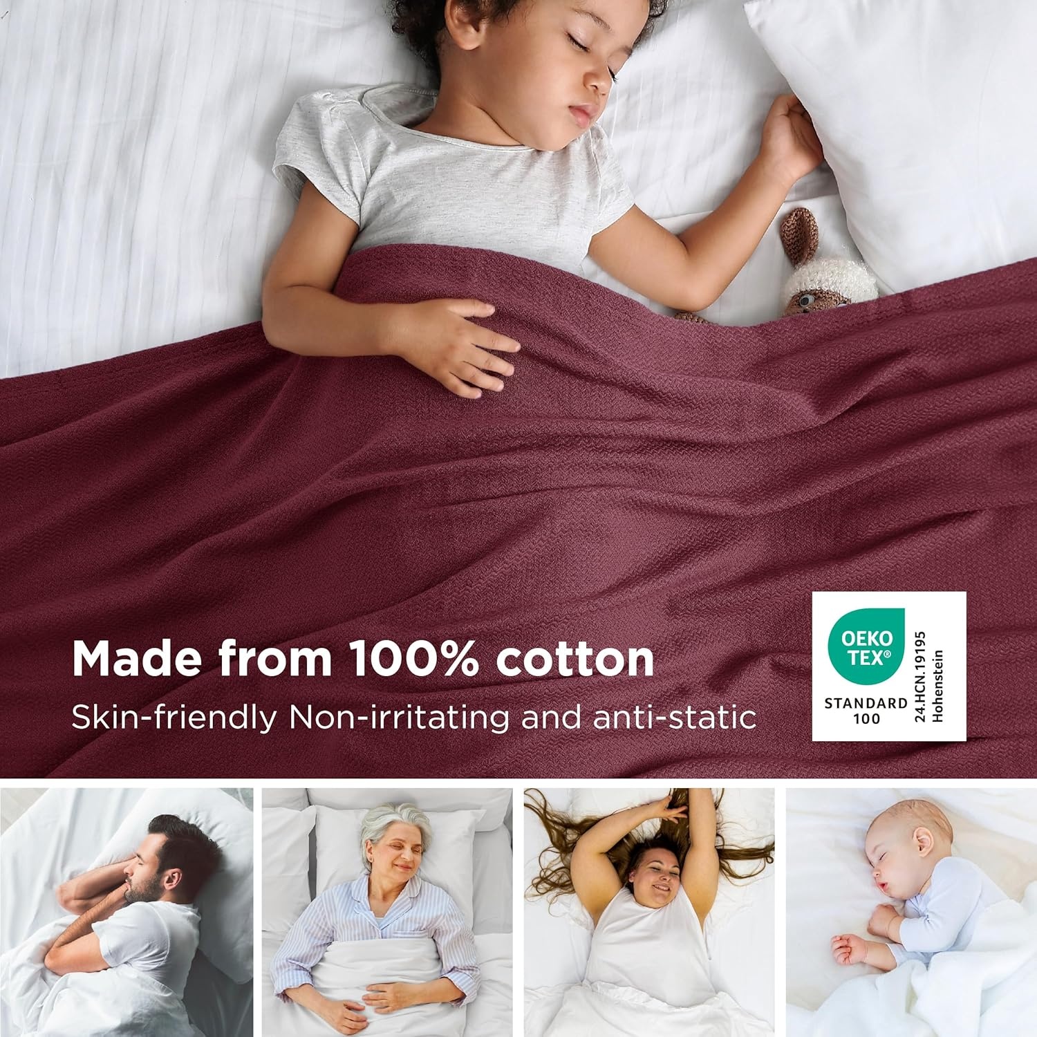 image:imageBedsure GentleSoft 100 Cotton Blanket Twin XL Size for Bed Cooling Breathable and Lightweight Soft Cozy Textured Herringbone Woven Summer Blanket for College Dorm Linen Beige 66x90 inches11 Red