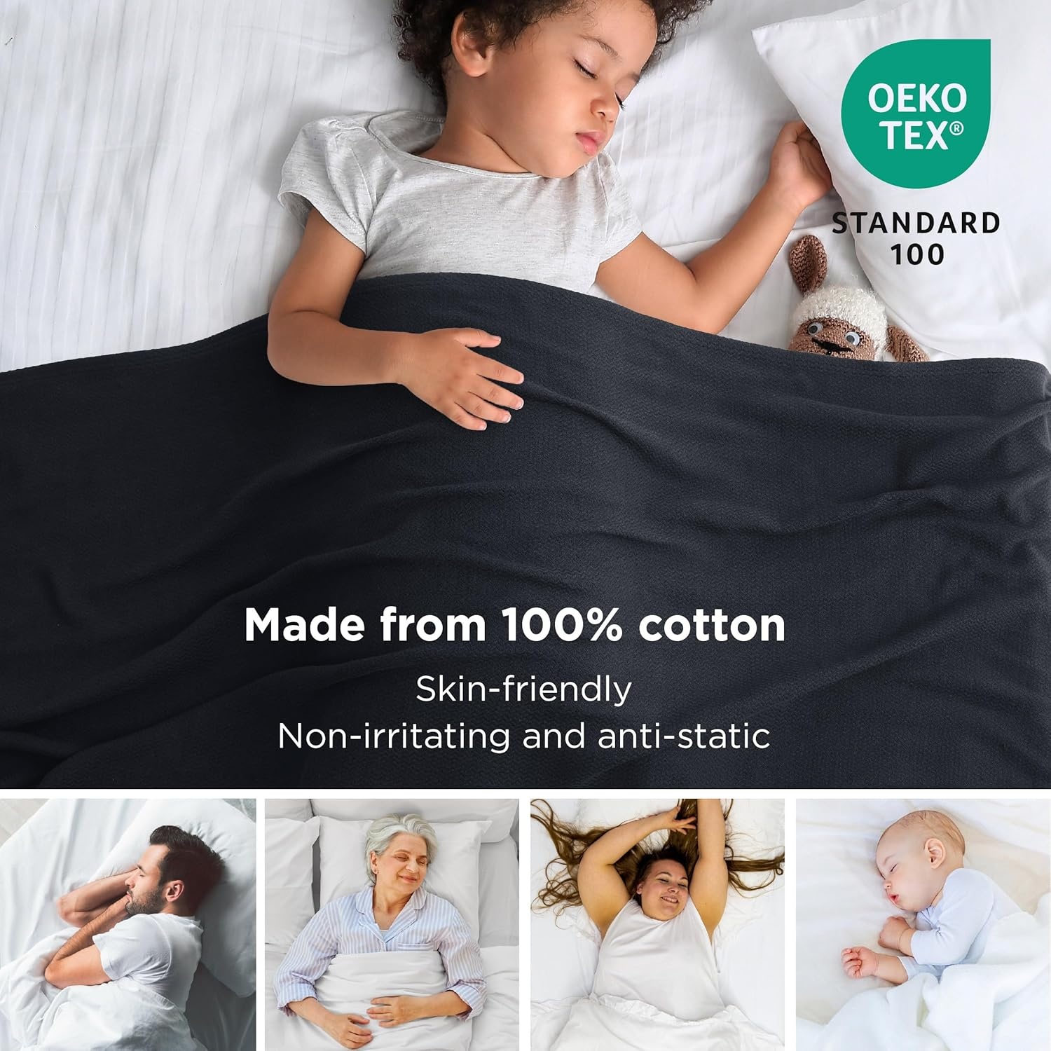 image:imageBedsure GentleSoft 100 Cotton Blanket Twin XL Size for Bed Cooling Breathable and Lightweight Soft Cozy Textured Herringbone Woven Summer Blanket for College Dorm Linen Beige 66x90 inches09 Black