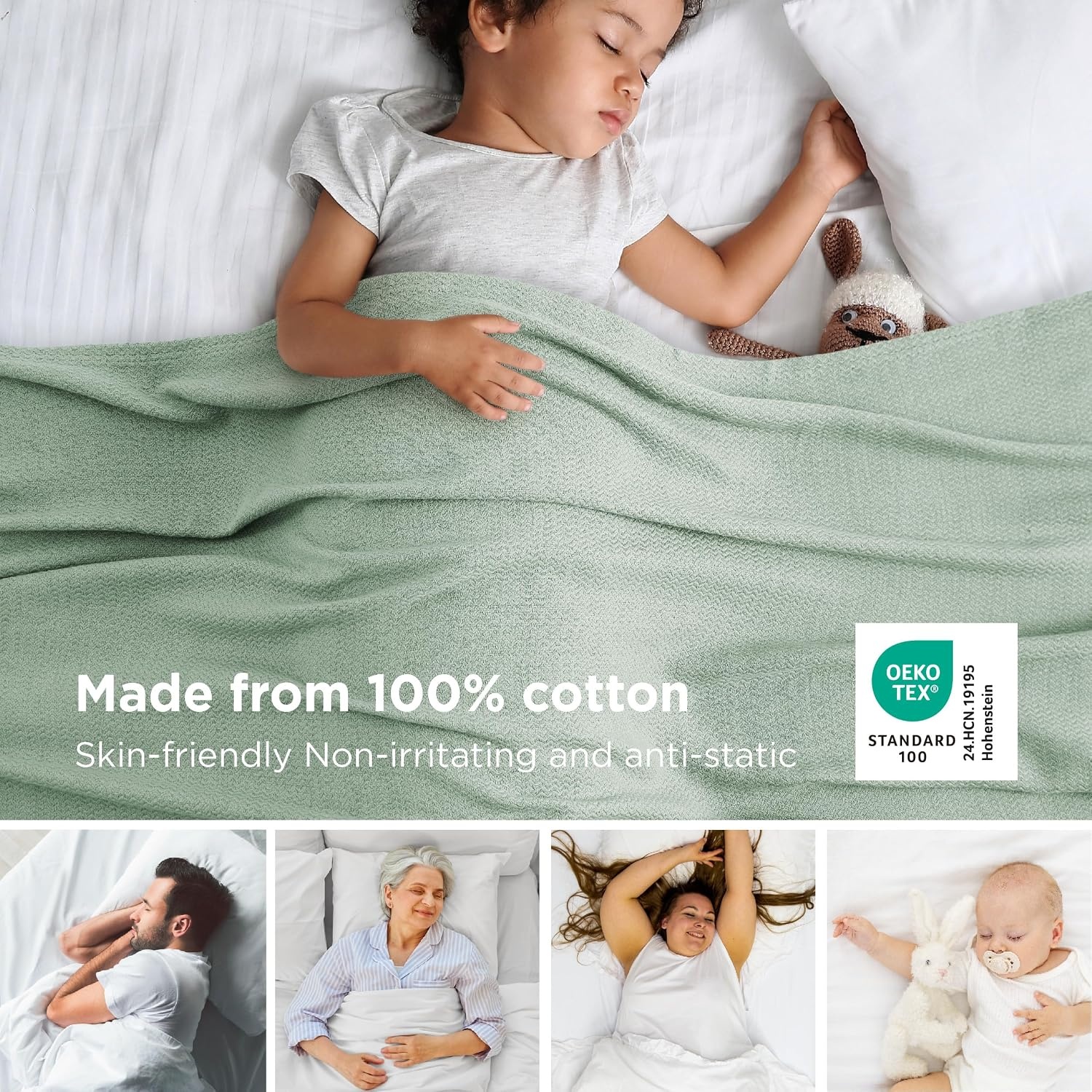 image:imageBedsure GentleSoft 100 Cotton Blanket Twin XL Size for Bed Cooling Breathable and Lightweight Soft Cozy Textured Herringbone Woven Summer Blanket for College Dorm Linen Beige 66x90 inches03 Sage Green