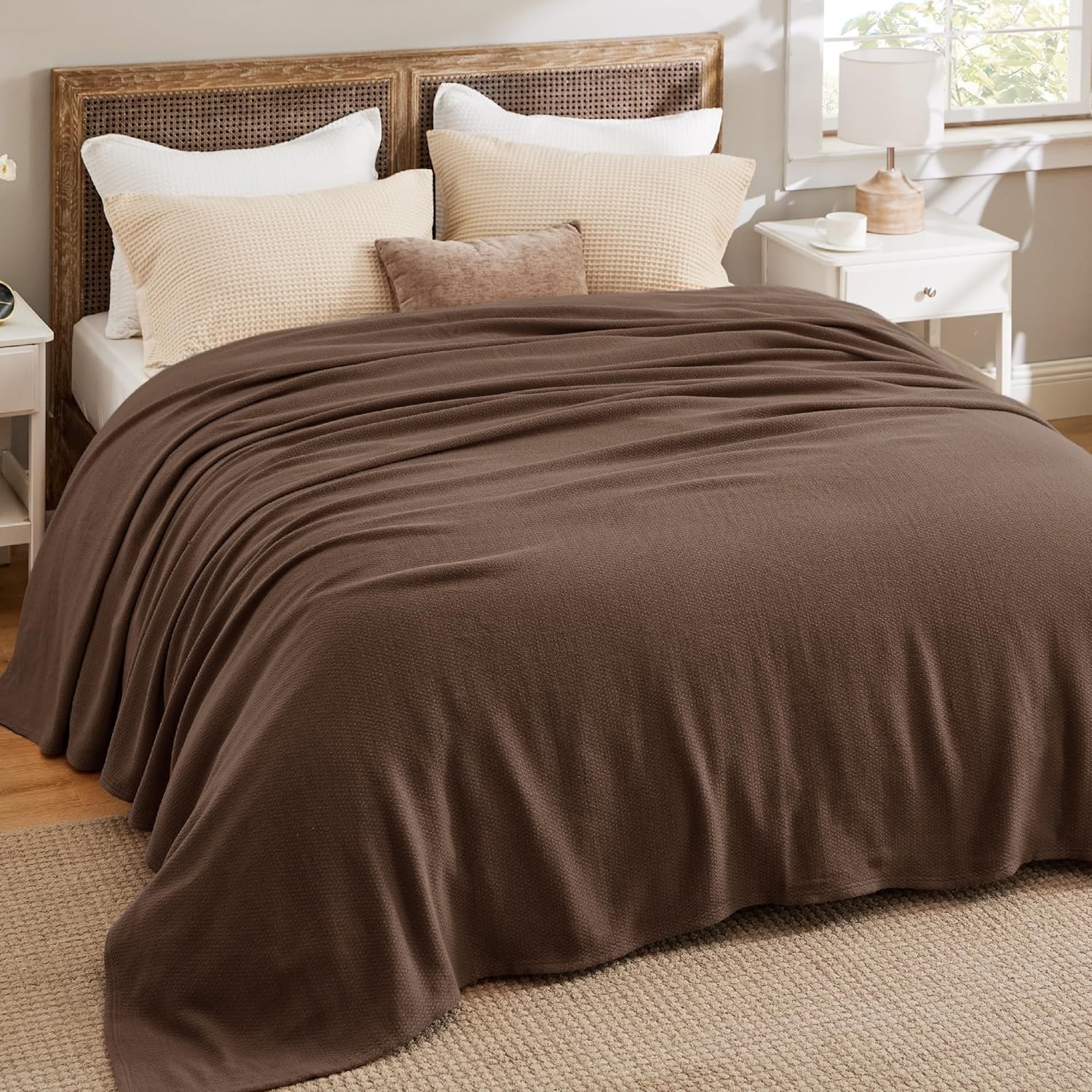 image:imageBedsure GentleSoft 100 Cotton Blanket Twin XL Size for Bed Cooling Breathable and Lightweight Soft Cozy Textured Herringbone Woven Summer Blanket for College Dorm Linen Beige 66x90 inches10 Brown